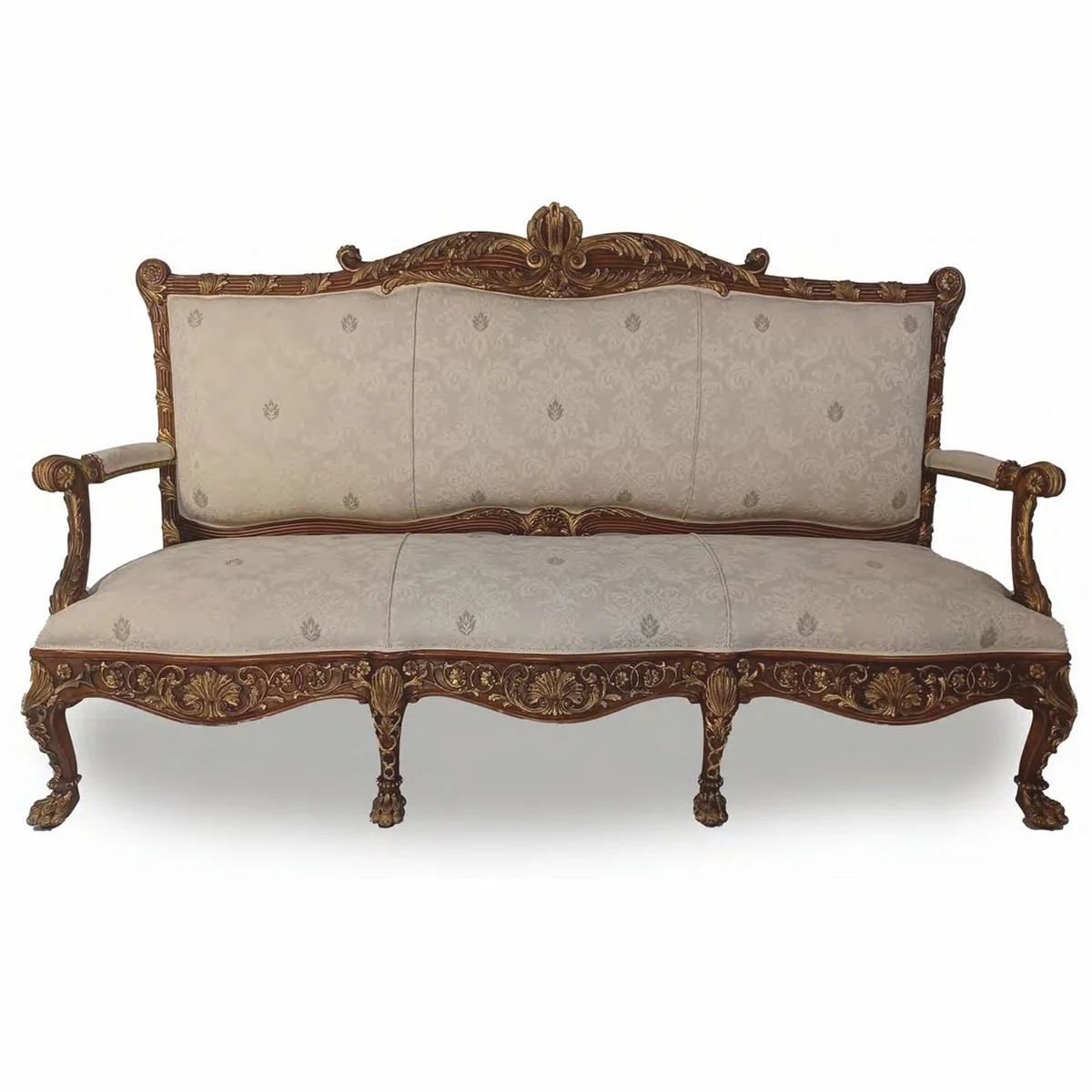 Luxus Barock Sofa Grau / Dunkelbraun / Gold 217 cm - Made in Italy