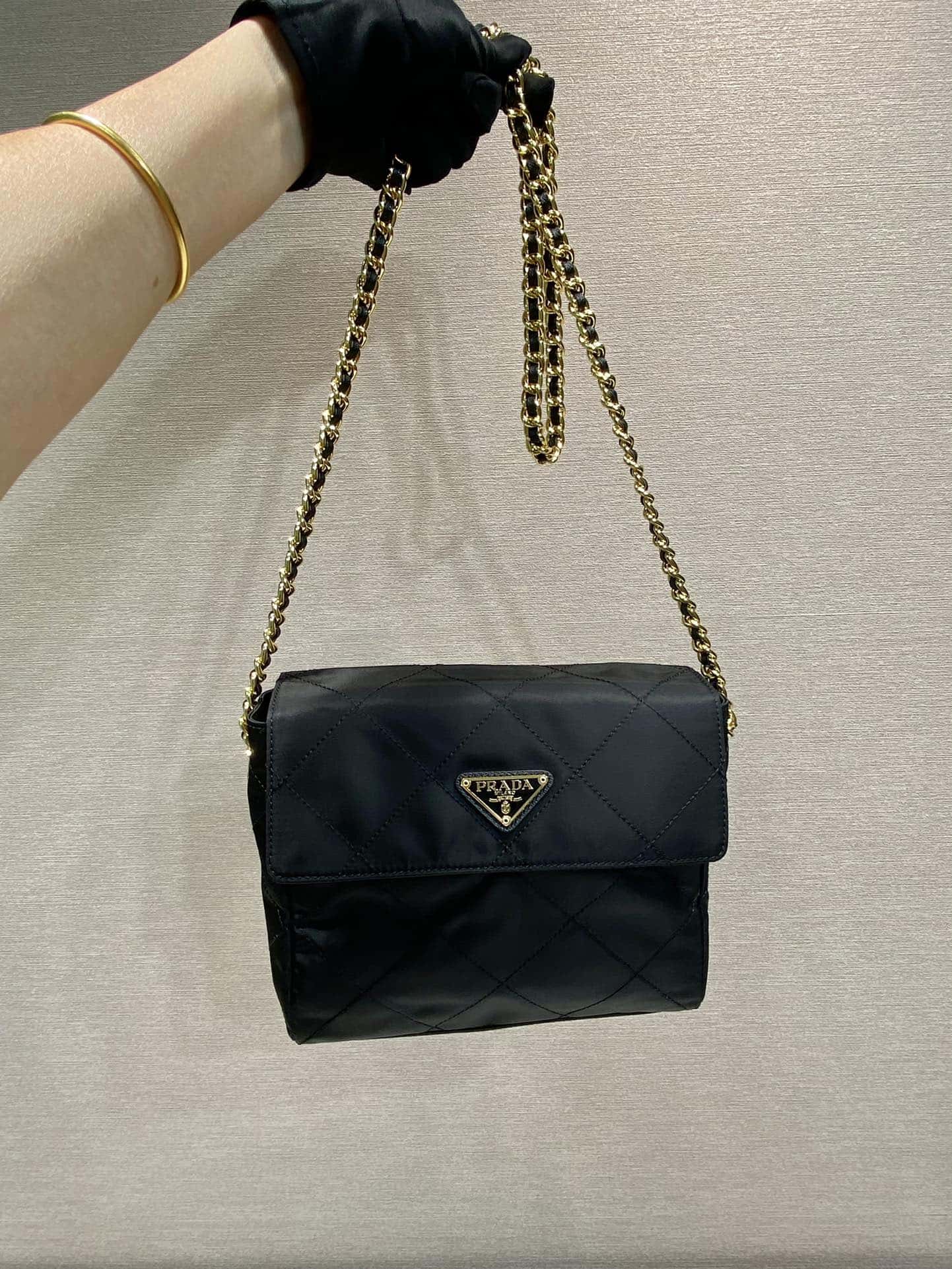 Prada Tessuto Flap Nylon Shoulder Bag With Chain Strap Kaialux 23x18x6cm - Top Club