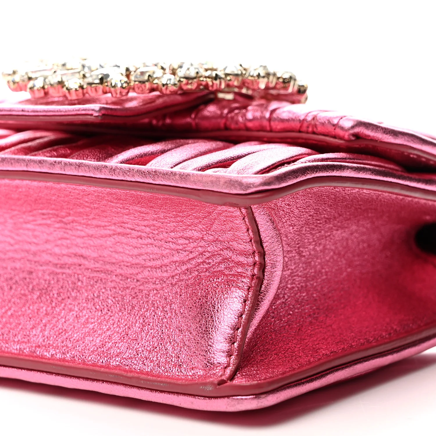 Metallic Nappa Matelasse Crystal Embellished Lady Crossbody Pink - Top Club