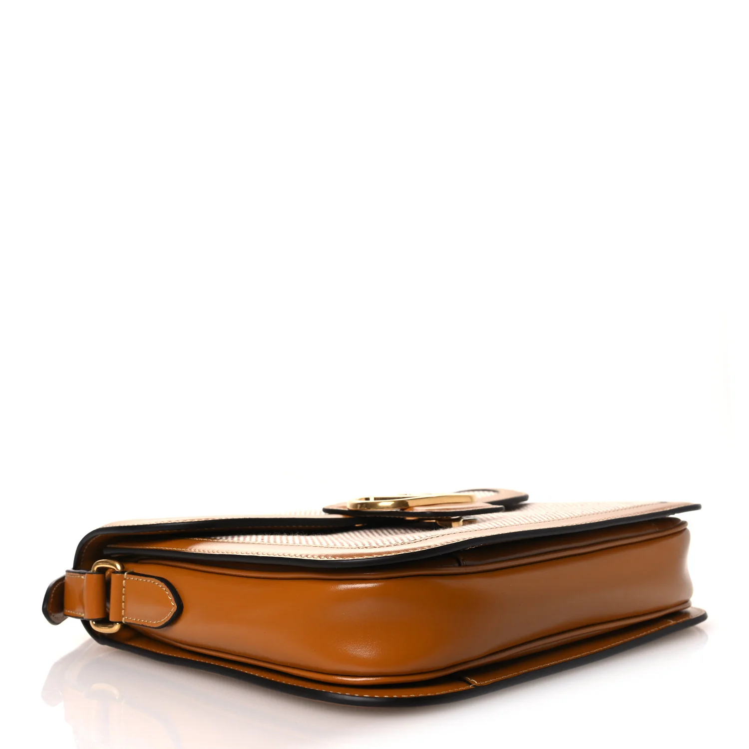 Smooth Calfskin Canvas 9to5 Shoulder Bag Natural Golden - Top Club