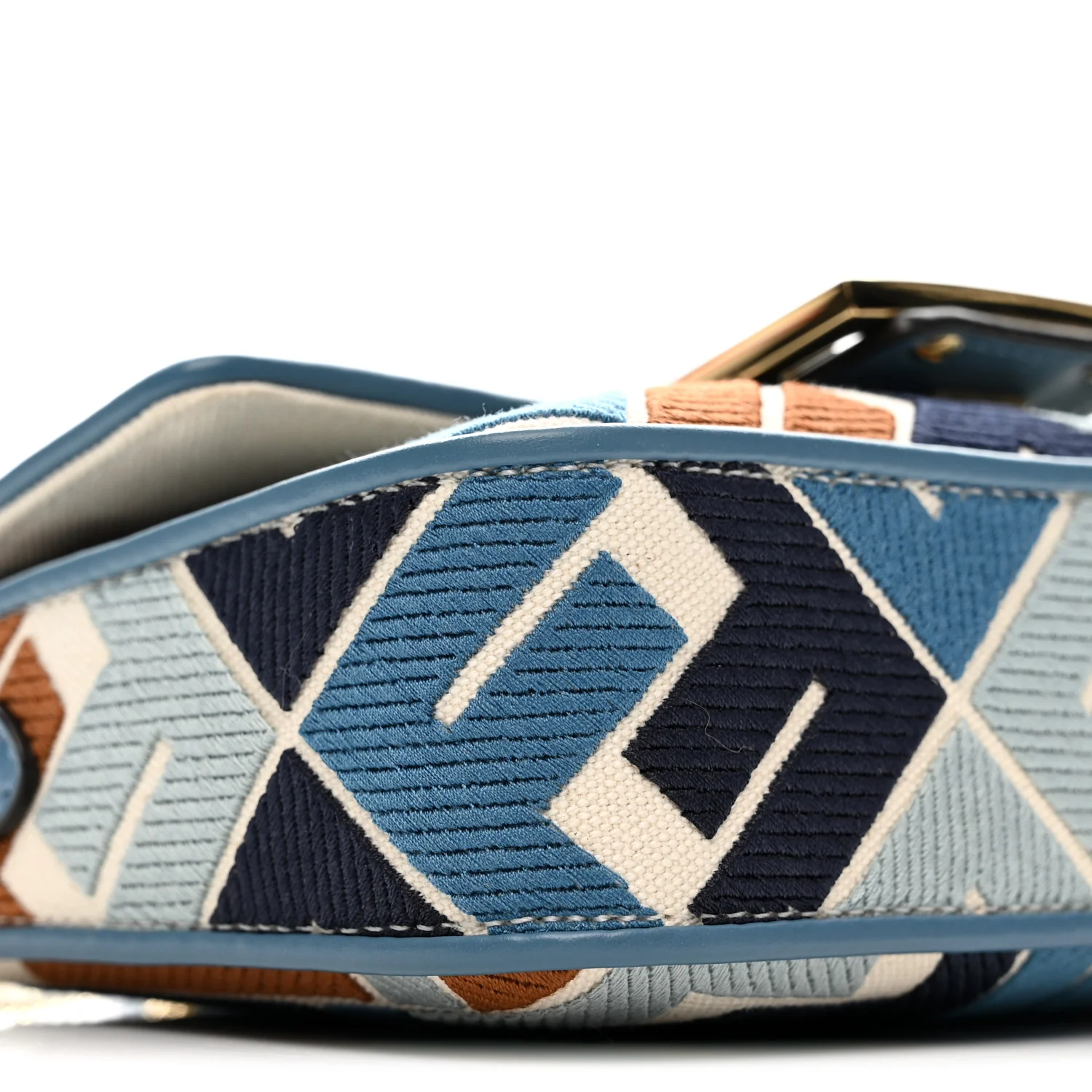 Canvas Vitello King Seta FF Embroidered Mini Baguette Blue Multicolor - Top Club