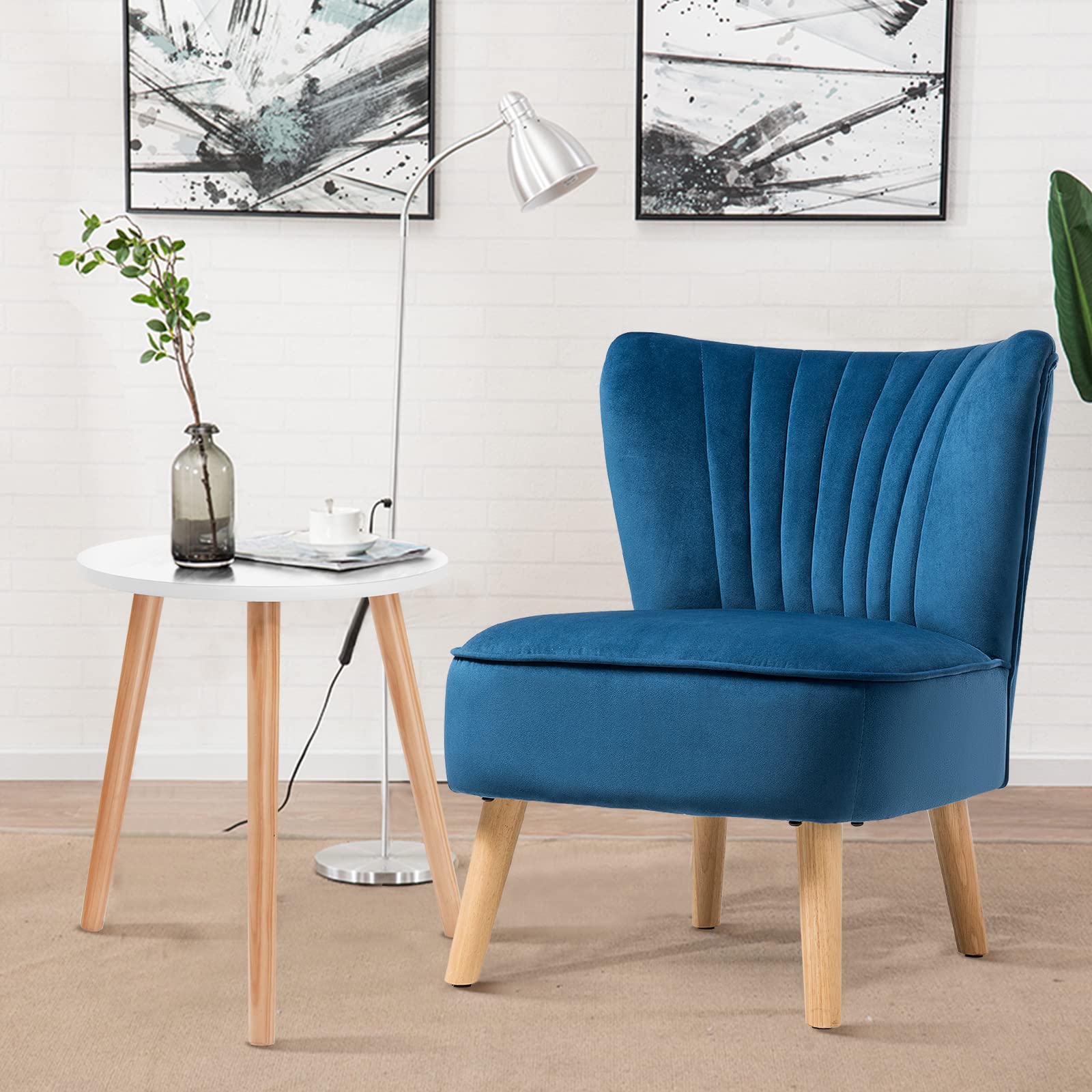 BEFOUNDLOVELY Upholstered Armless Accent Chair w/Rubber Wood Legs & Thick Sponge Seat