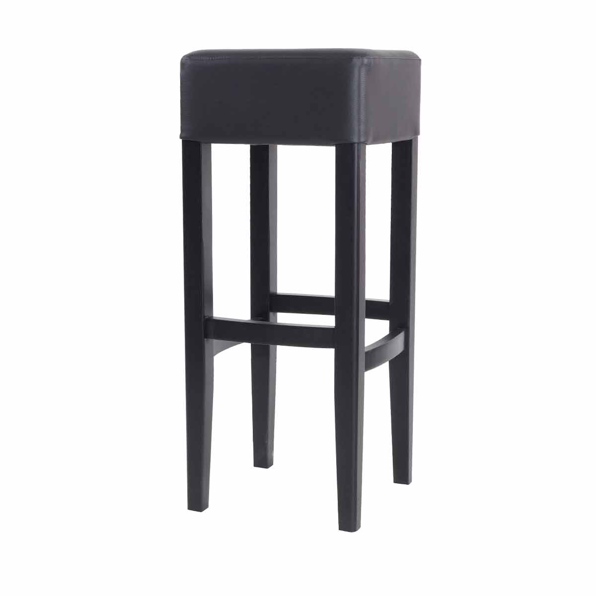 Houten barkruk Alexander zwart met leren zitting - 80 cm