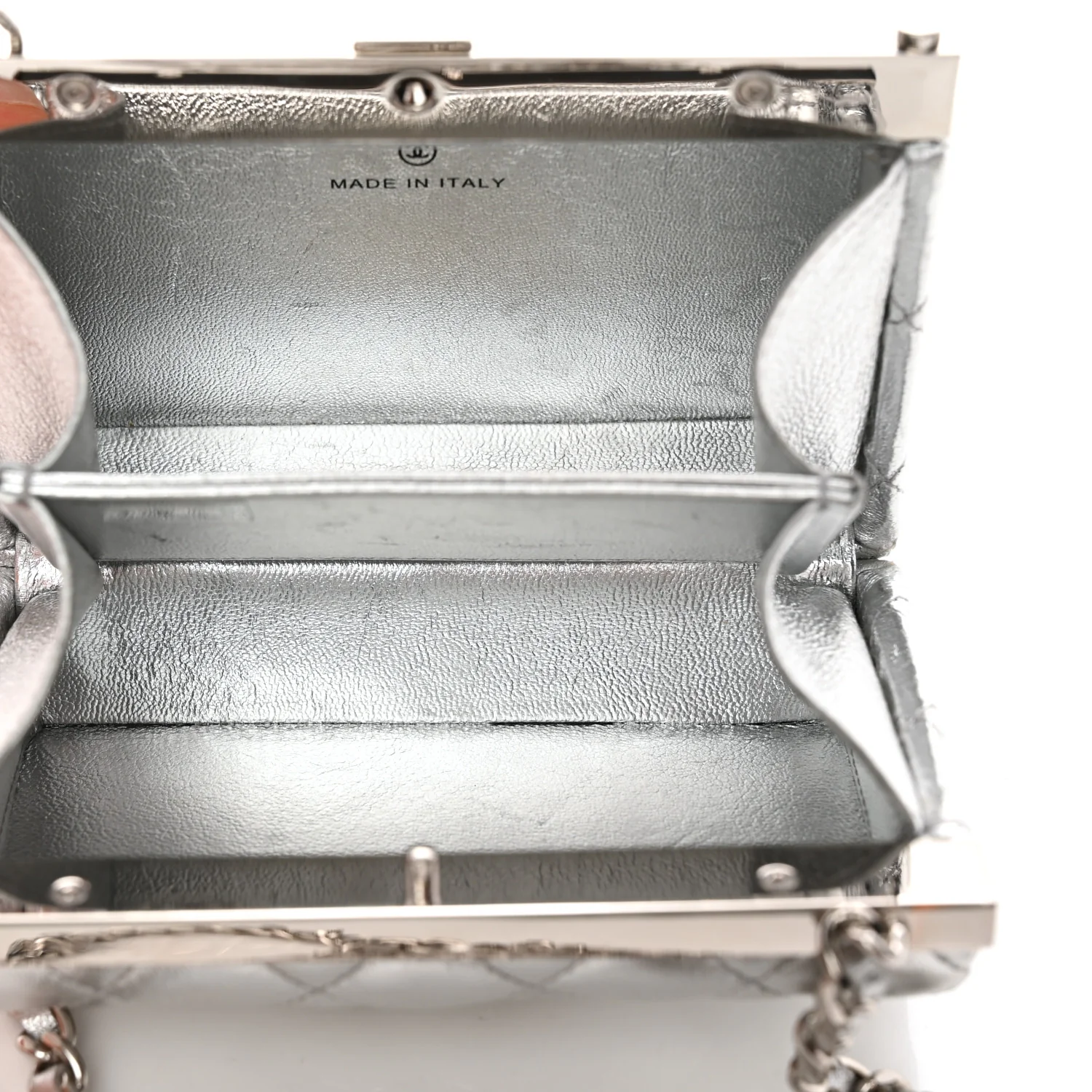 Metallic Calfskin Quilted Box Crossbody Silver - Top Club