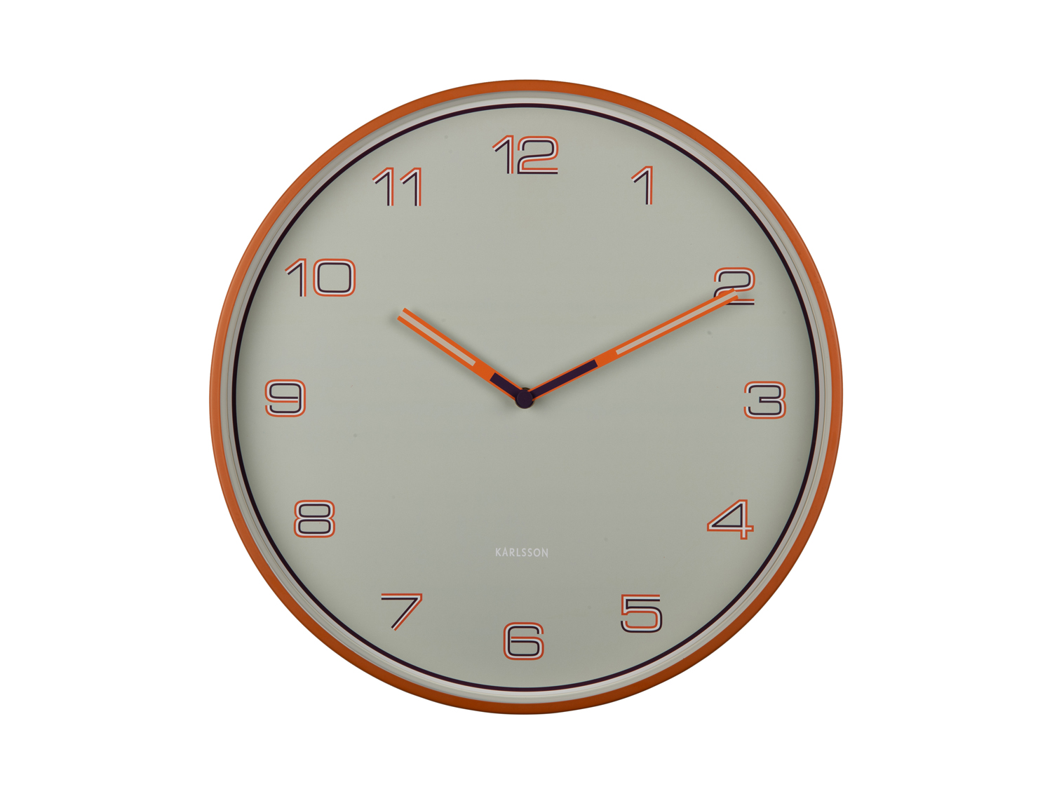 Wall clock Lined Numbers bright orange