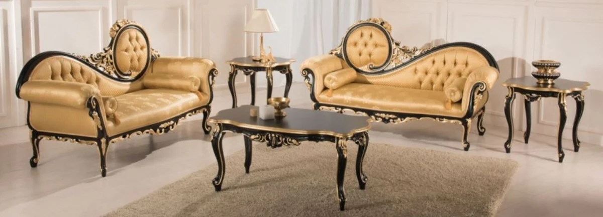 Luxury Baroque Living Room Set Gold / Black - 2 Sofas & 1 Coffee Table & 2 Side Tables - Living Room Furniture in Baroque Style - Noble Baroque Furniture