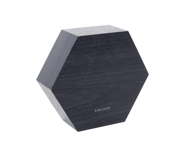 Alarm clock Hexagon black veneer, white LED