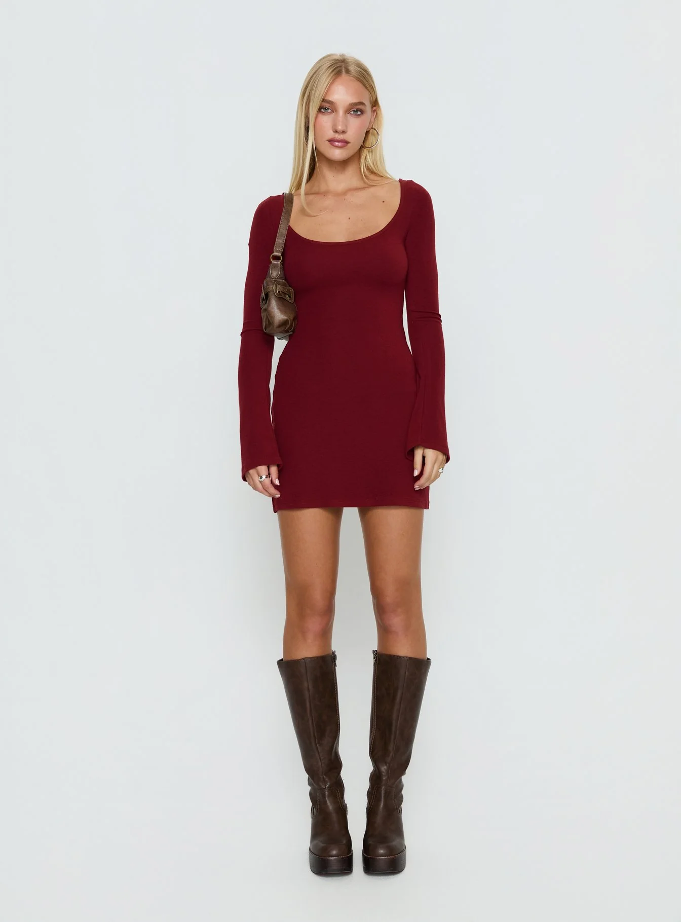Larelle Reversible Knit Long Sleeve Mini Dress Red