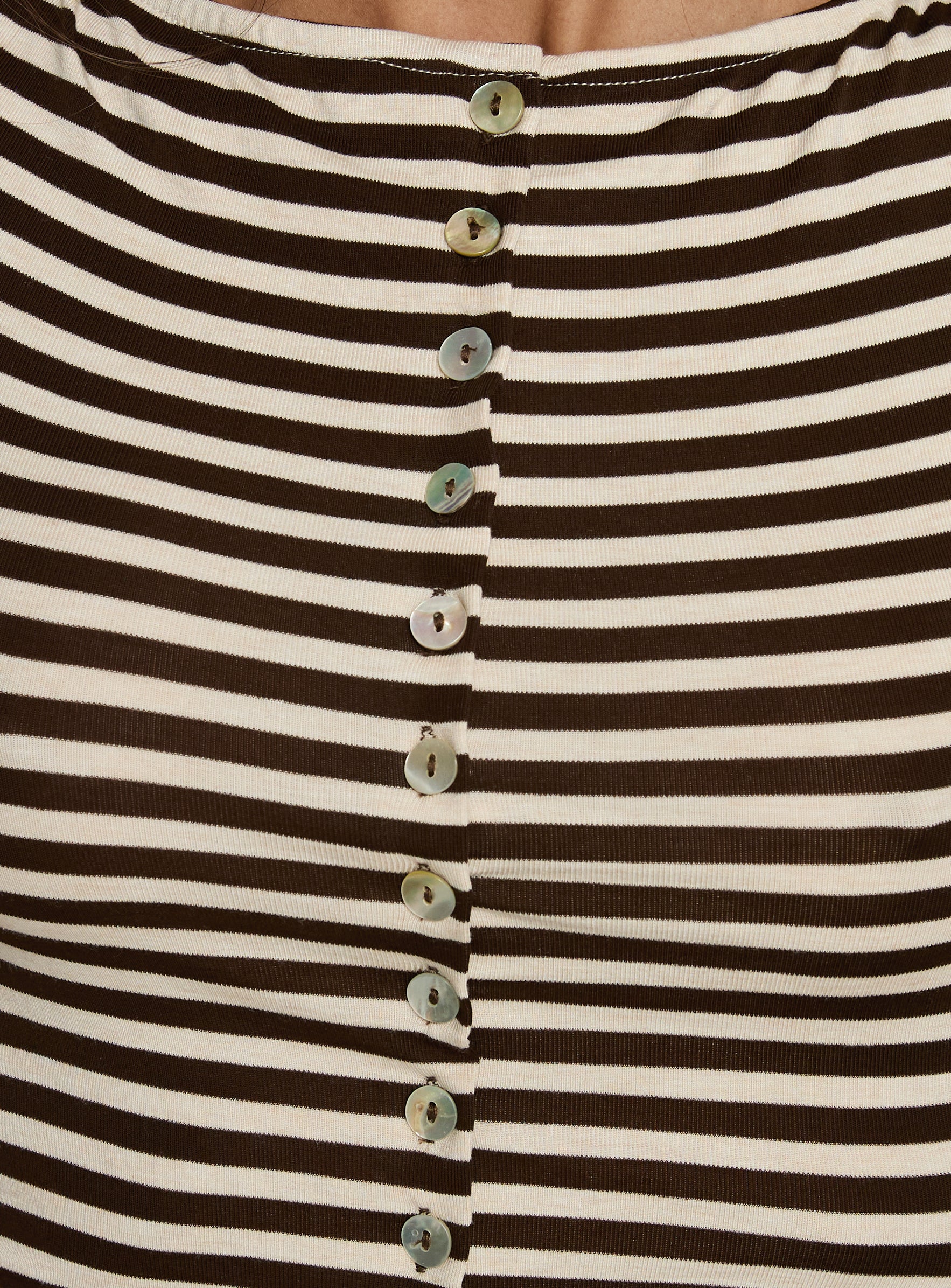 Angellina Jersey Button Down Top Chocolate / Cream Stripe