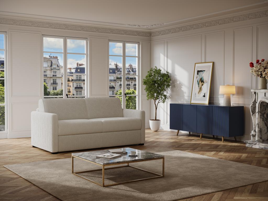 Sofá cama de 3 plazas de pana beige TOMAKA
