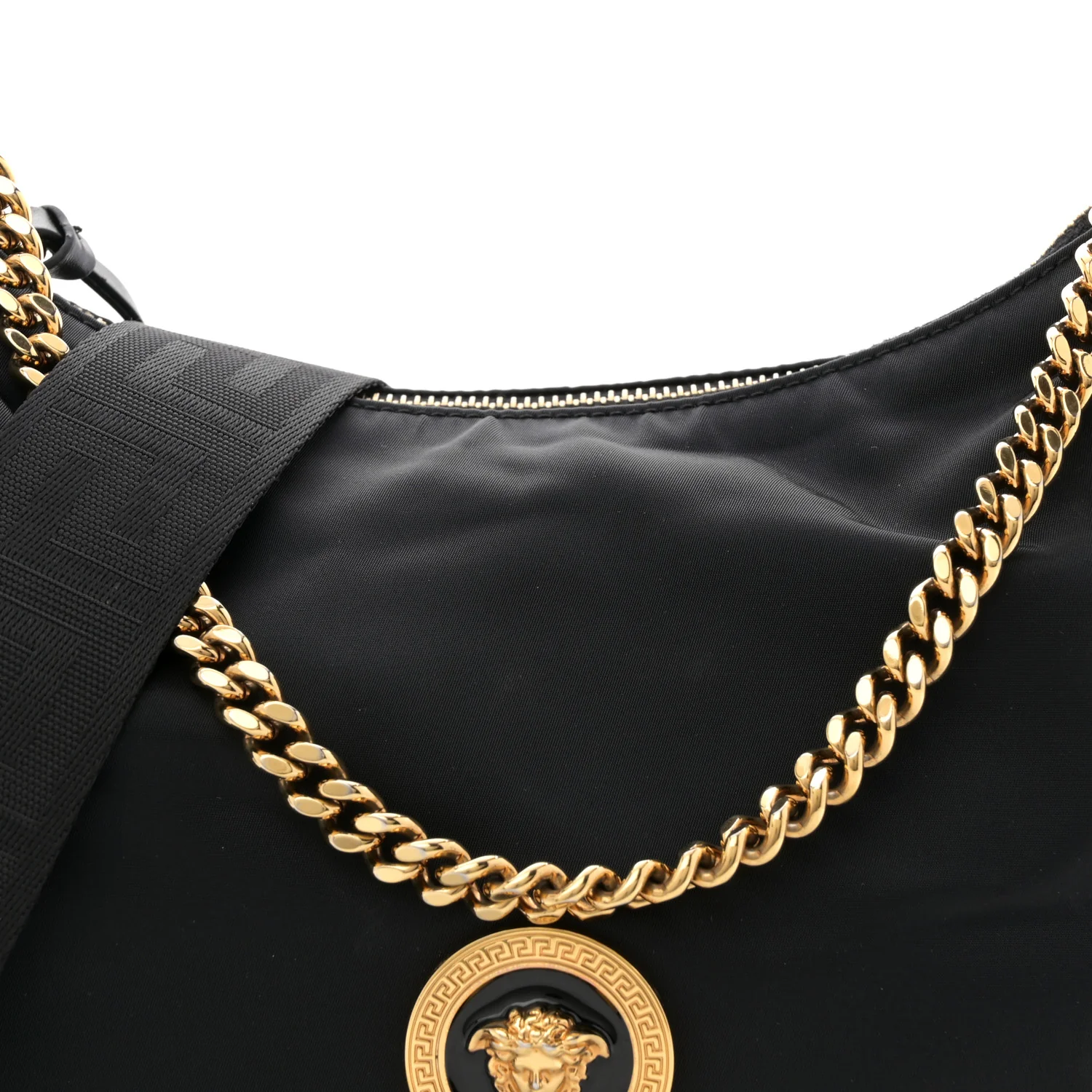 Nylon Tribute Chain Crossbody Shoulder Bag Black - Top Club