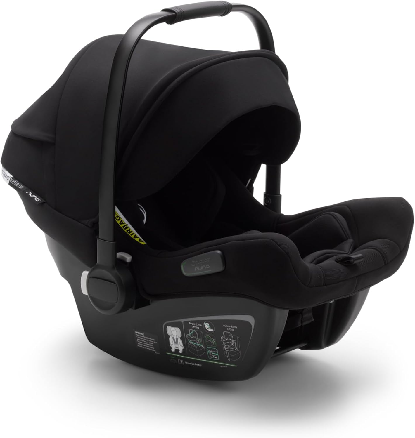 Bugaboo Turtle Air by Nuna, Comodo Seggiolino Auto Per Neonati e Bebè, Ultraleggero, Sicuro e Pratico, Con Cappottina e Finestrella, nero