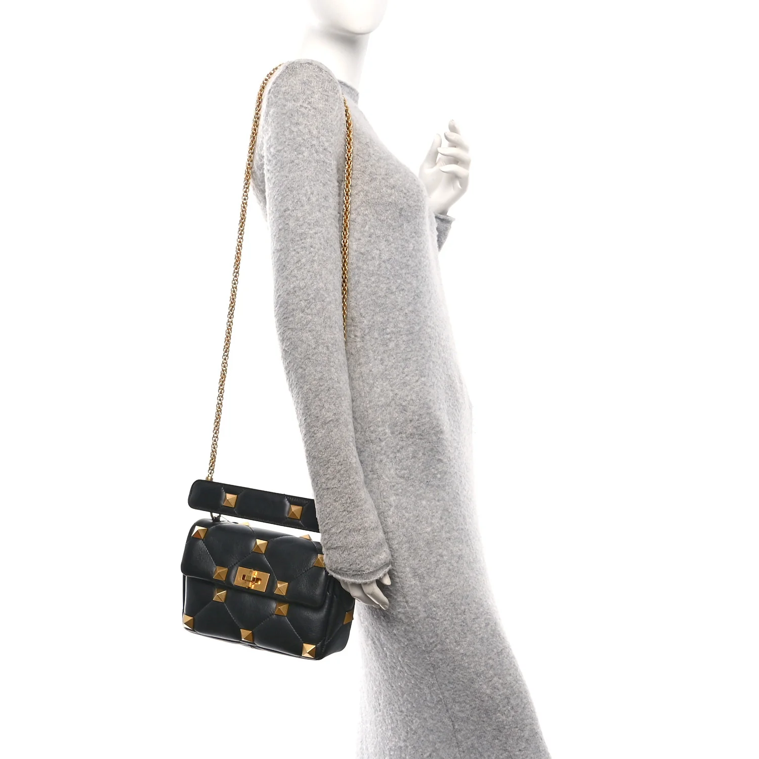 Nappa Medium Roman Stud Shoulder Bag Black