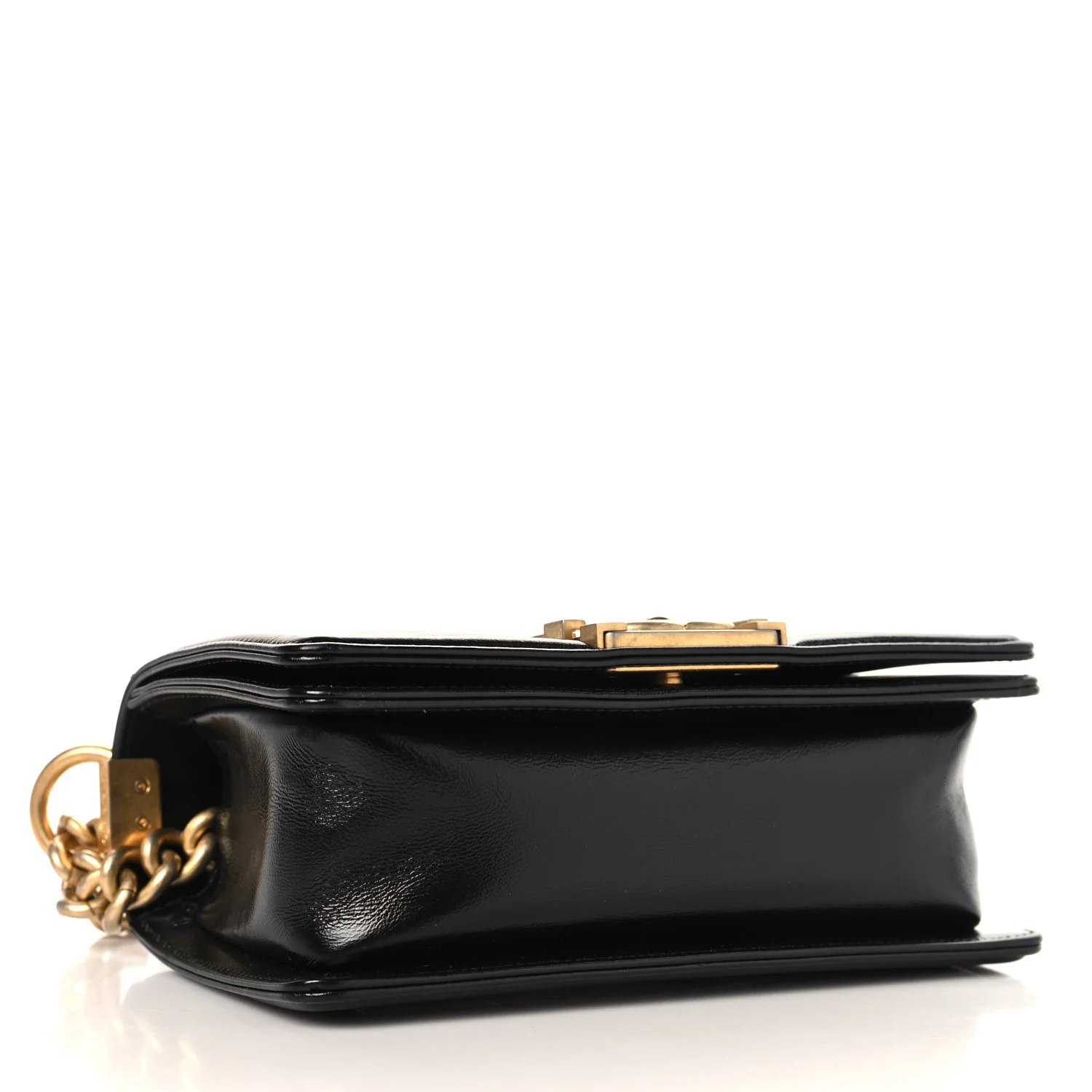 Metallic Glazed Calfskin Small Boy Flap Black Gold - Top Club
