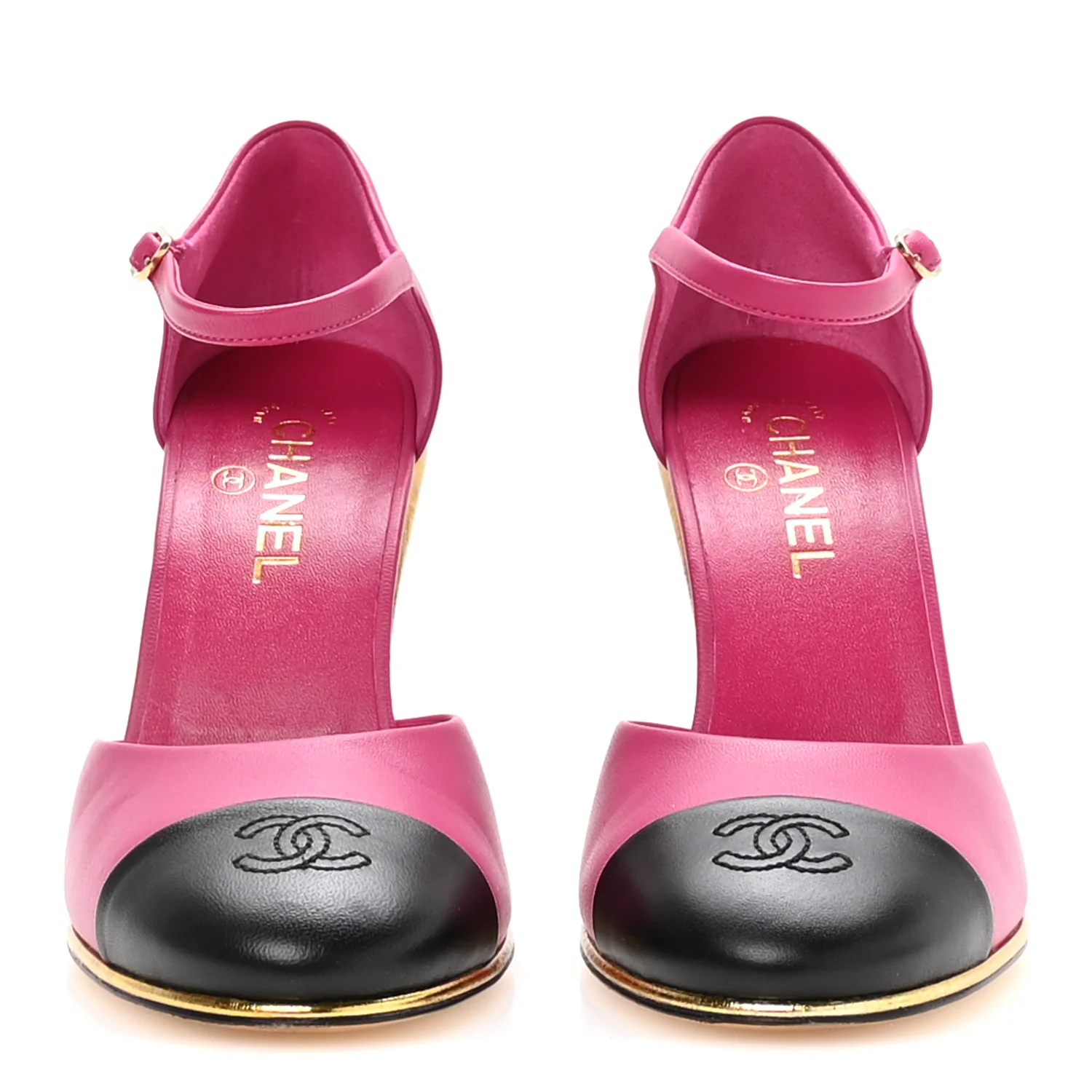 Lambskin Cap Toe Open Wedge Pumps 40 Fuchsia Black - Top Club