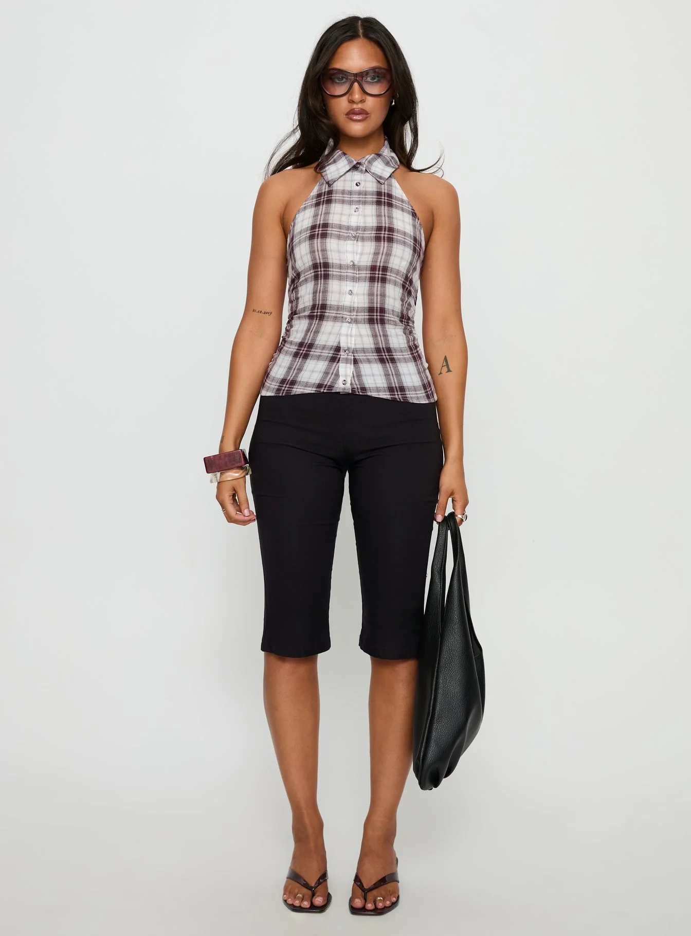 Klossie Halter Button Down Top Multi Check