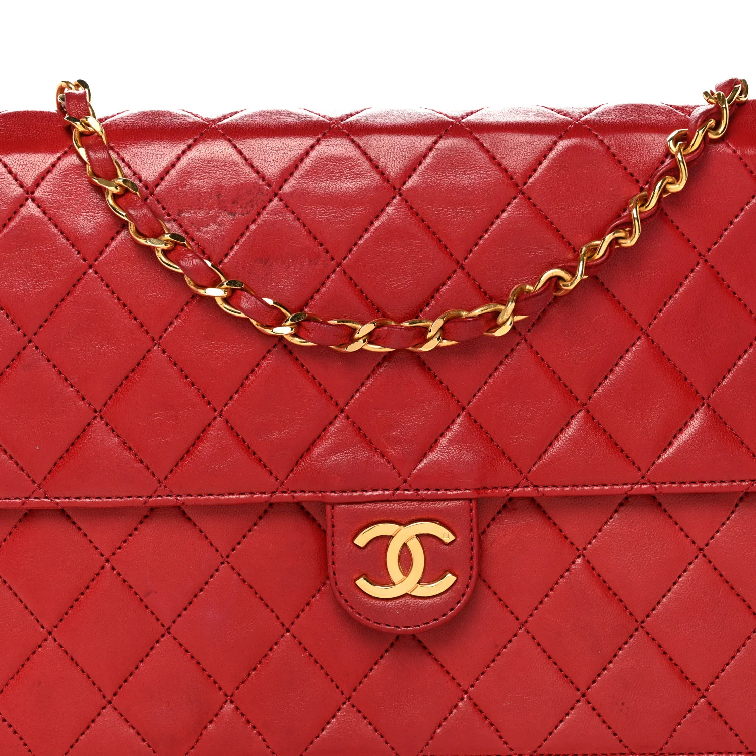Lambskin Quilted Medium Single Flap Red - Top Club