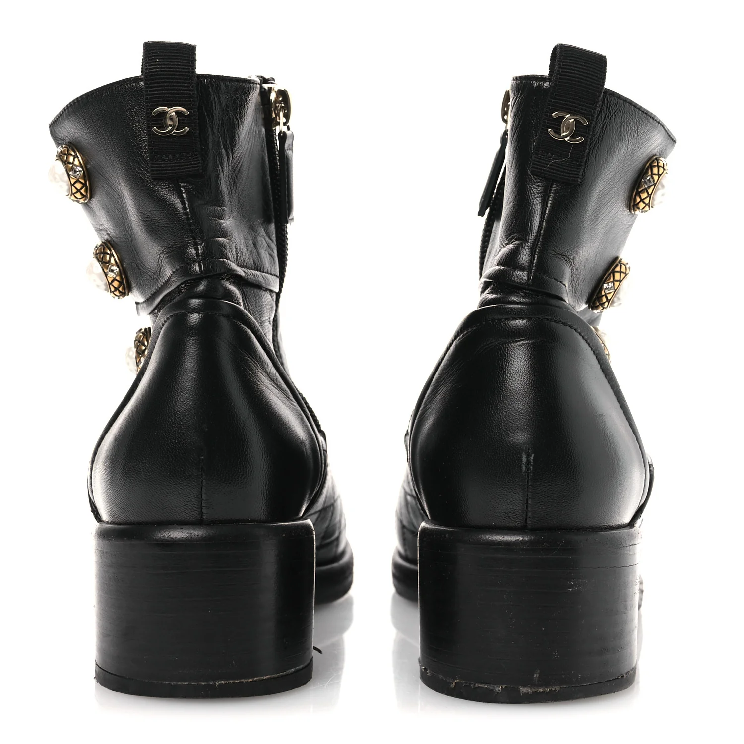 Lambskin Pearl Short Boots 38.5 Black - Top Club