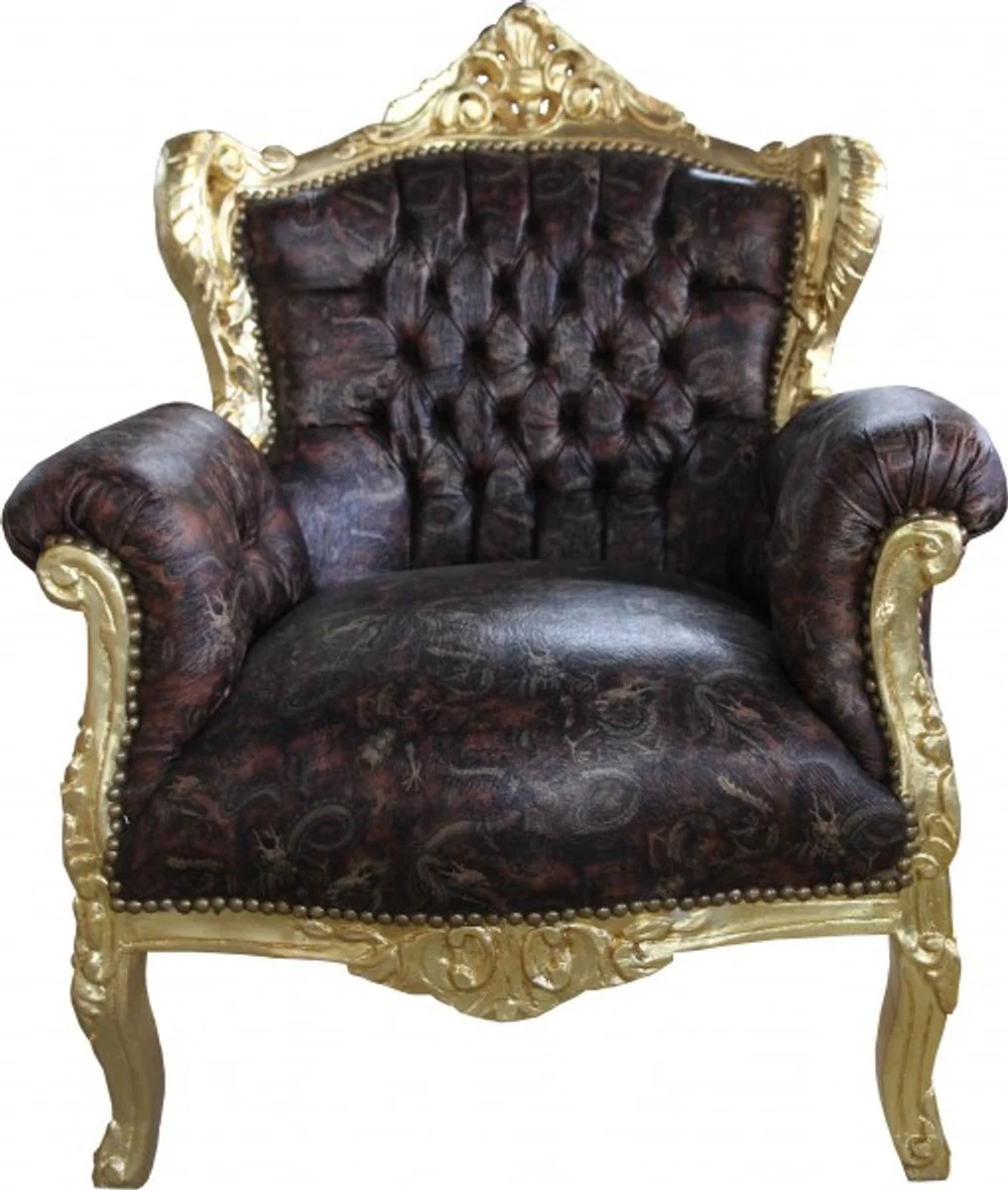 Baroque armchair Lord brown/gold leather look - antique style