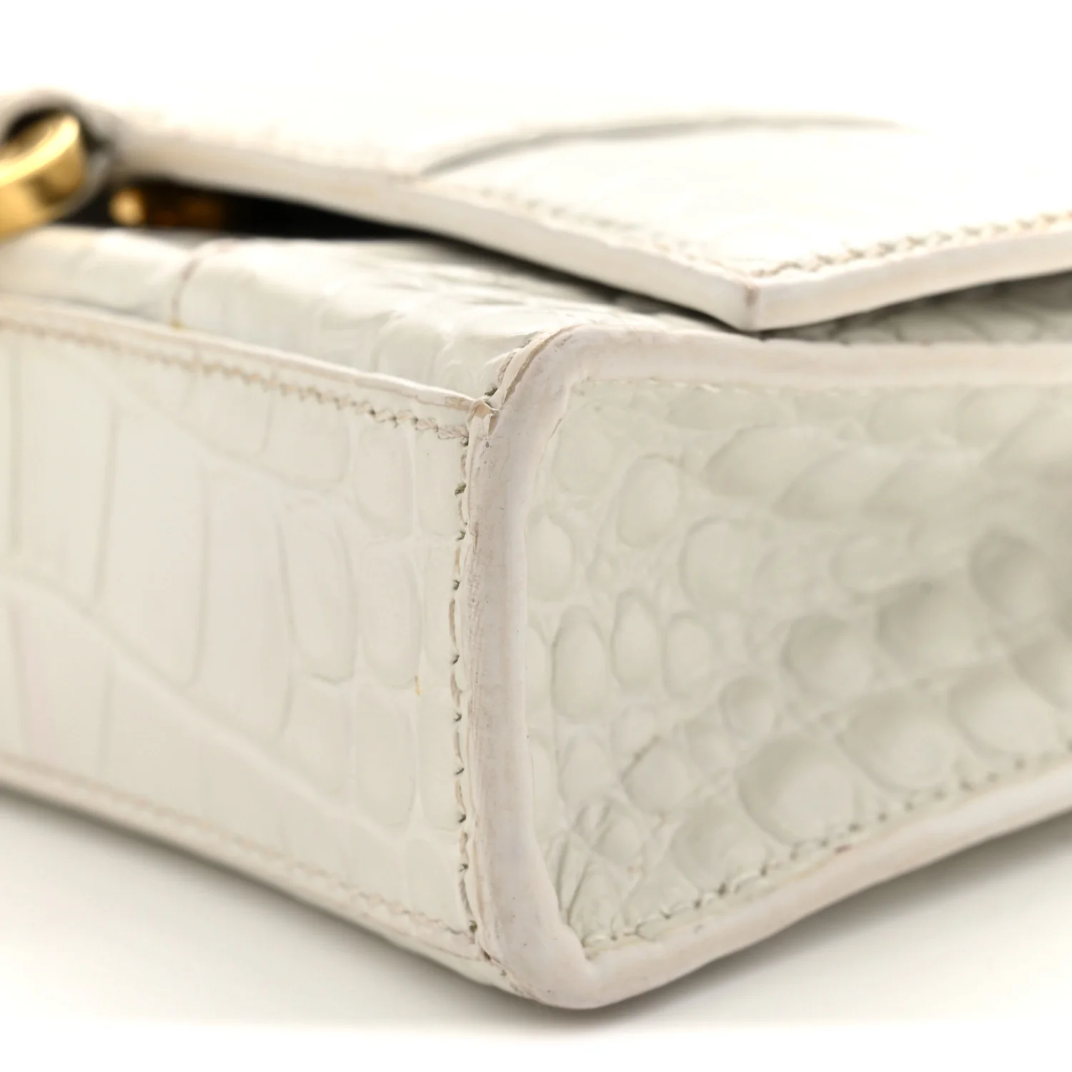 Shiny Calfskin Crocodile Embossed Hourglass Chain Bag White - Top Club