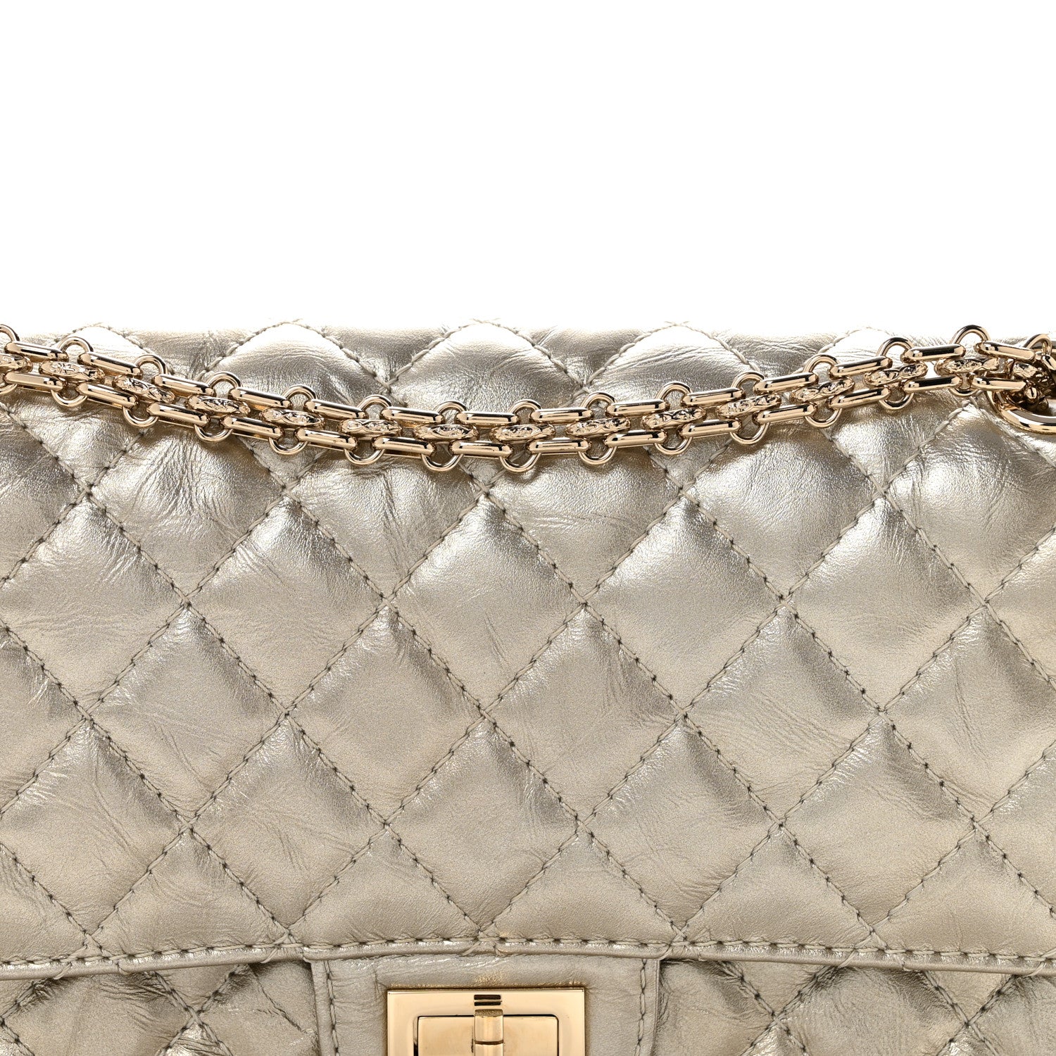 Metallic Aged Calfskin Quilted 2.55 Reissue 225 Flap Pale Gold - Top Club
