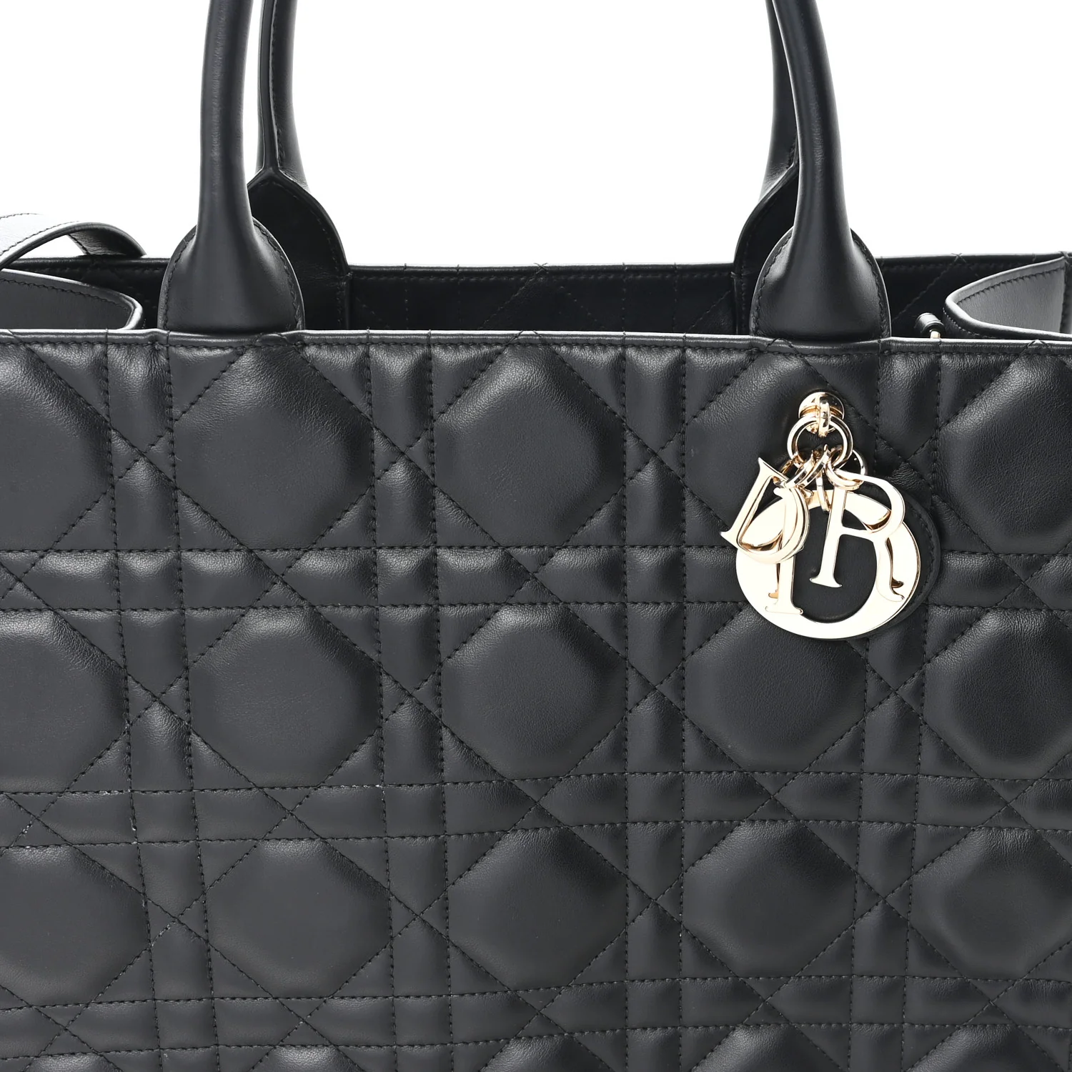 Calfskin Macro Cannage Medium Book Tote Black - Top Club