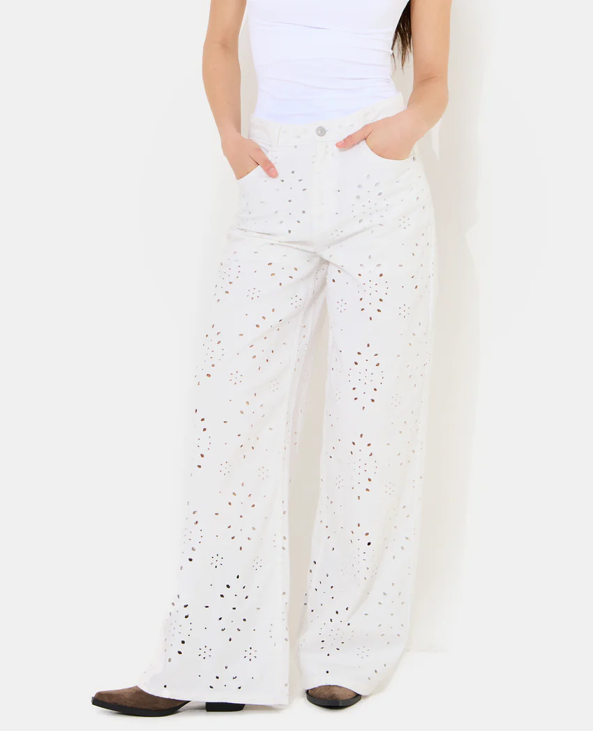 Pimkie Jean wide ajouré façon broderie anglaise