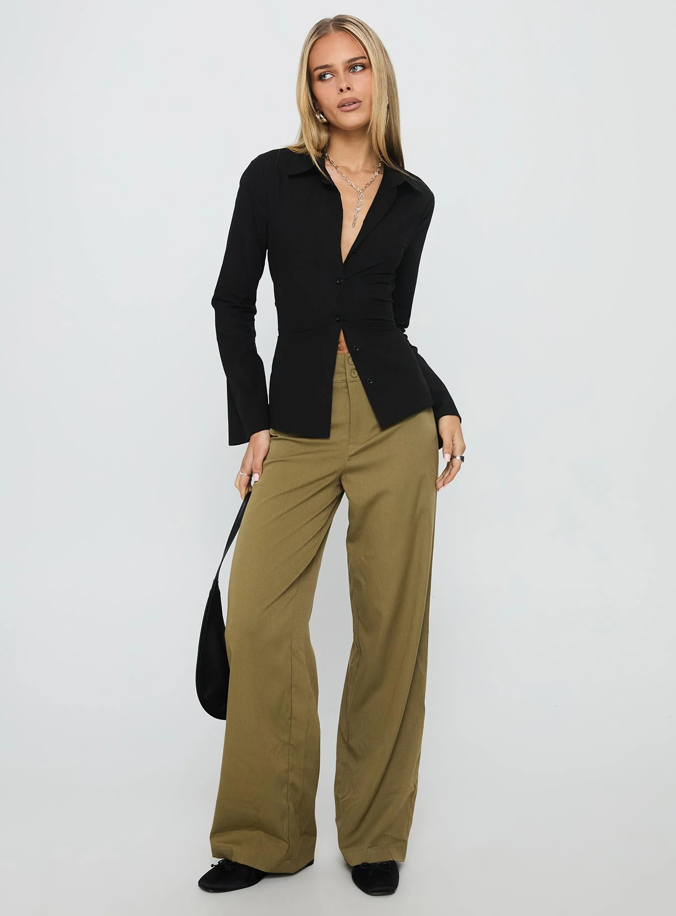 Eryx Tie Back Button Up Top Black