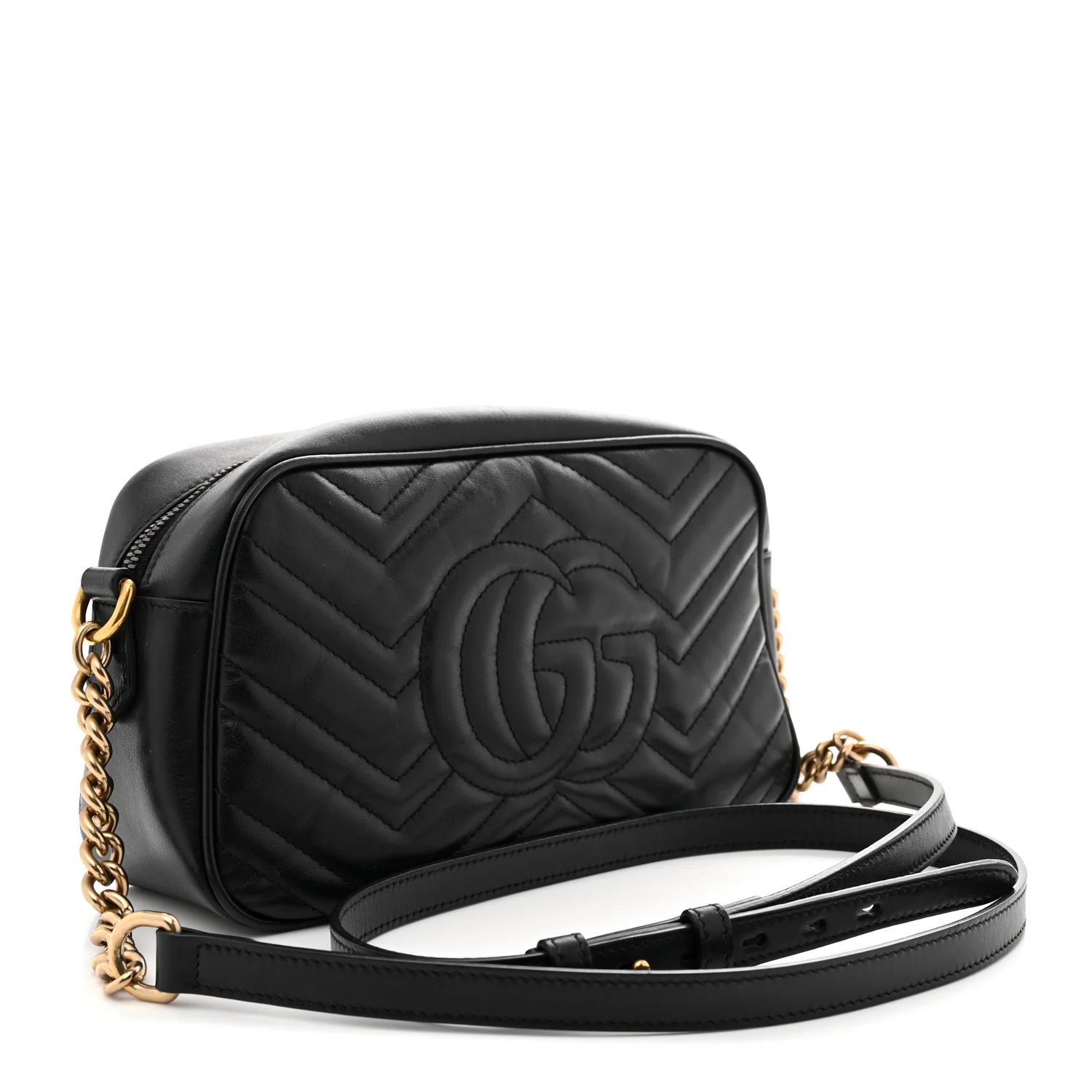 Calfskin Matelasse Small GG Marmont Chain Shoulder Bag Black - Top Club