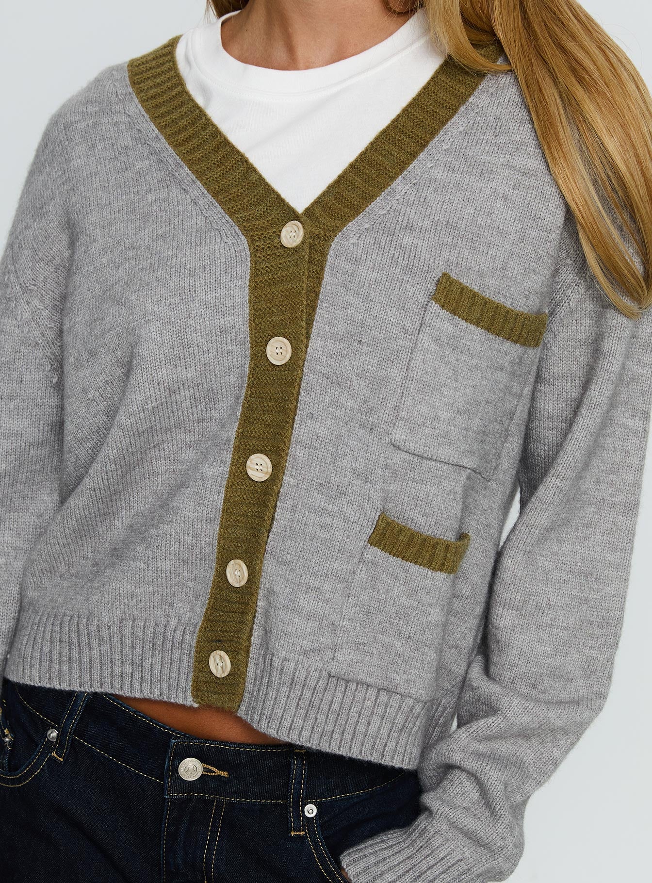 Atira Contrast Knit Cardigan Grey