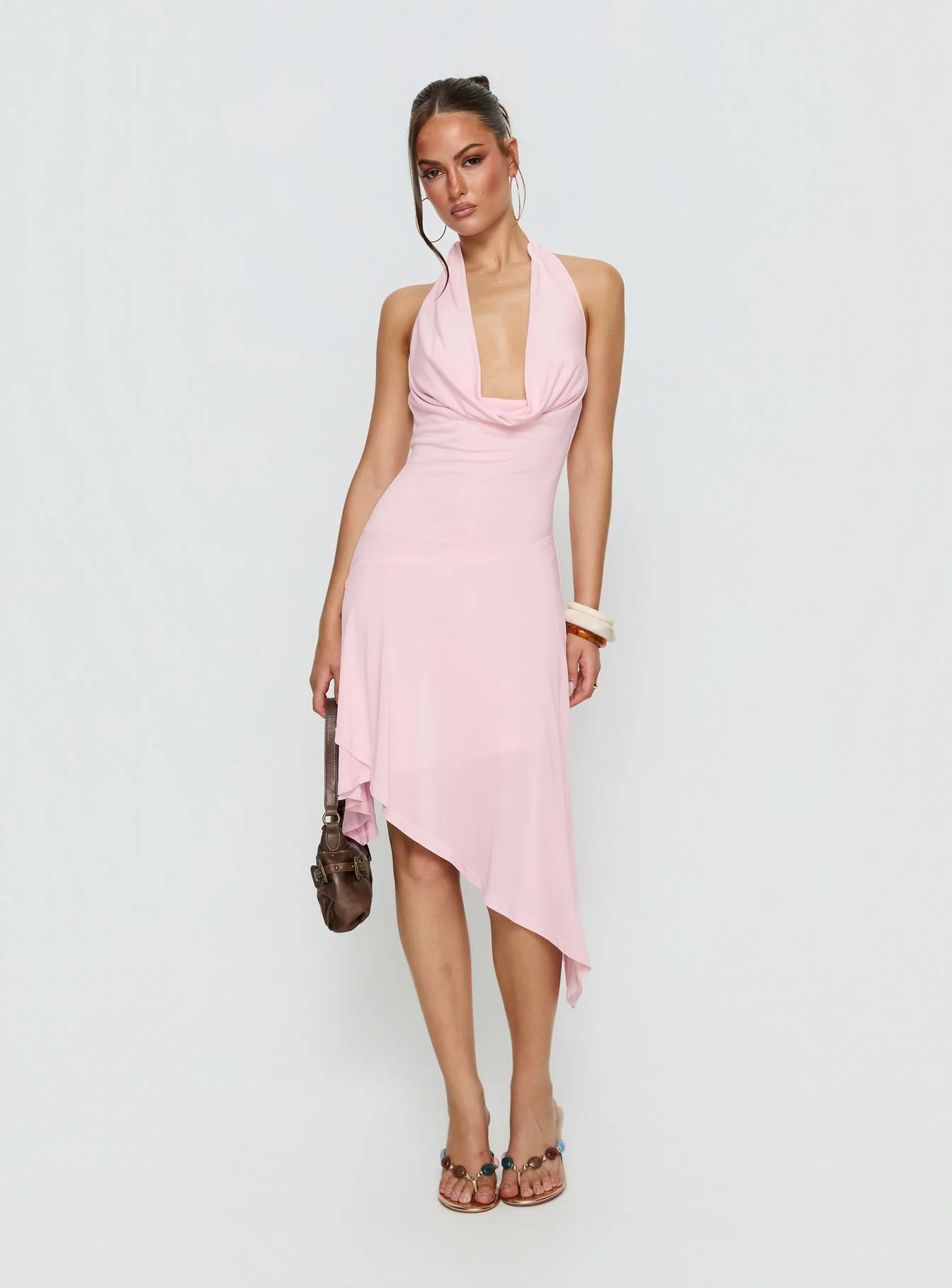 Yesina Halter Jersey Midi Dress Pink