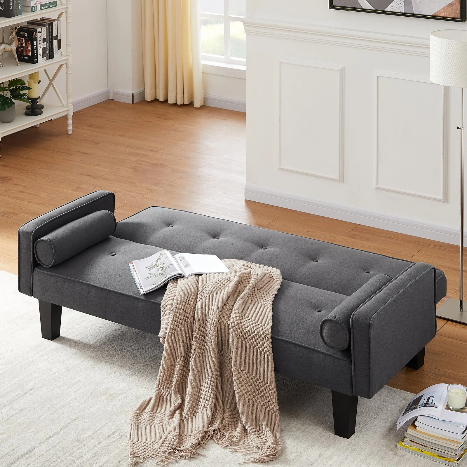 72" Convertible Loveseat Sofa Bed Sleeper Daybed, Modern Upholstered Folding Recliner, Small Futon Sofa for Living Room Apartment Office, Gray 02