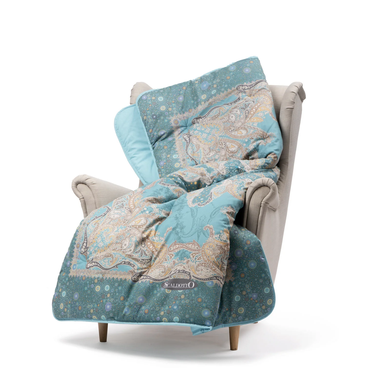 Plaid Scaldotto In Cotone Pettinato Serenissima Cm. 130X170 Turchese Caleffi