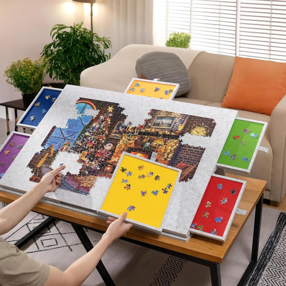 Adjustable 6-Drawer Puzzle Table with 9mm Thick Felt Board Stand Cover ODM/OEM Kids & Teen Storage Jigsaw Puzzle Table