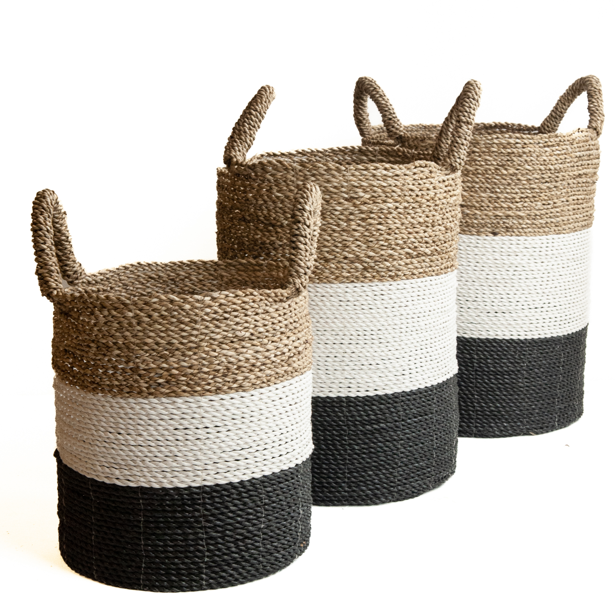 Seagrass gevlochten mand natural/wit/zwart XL