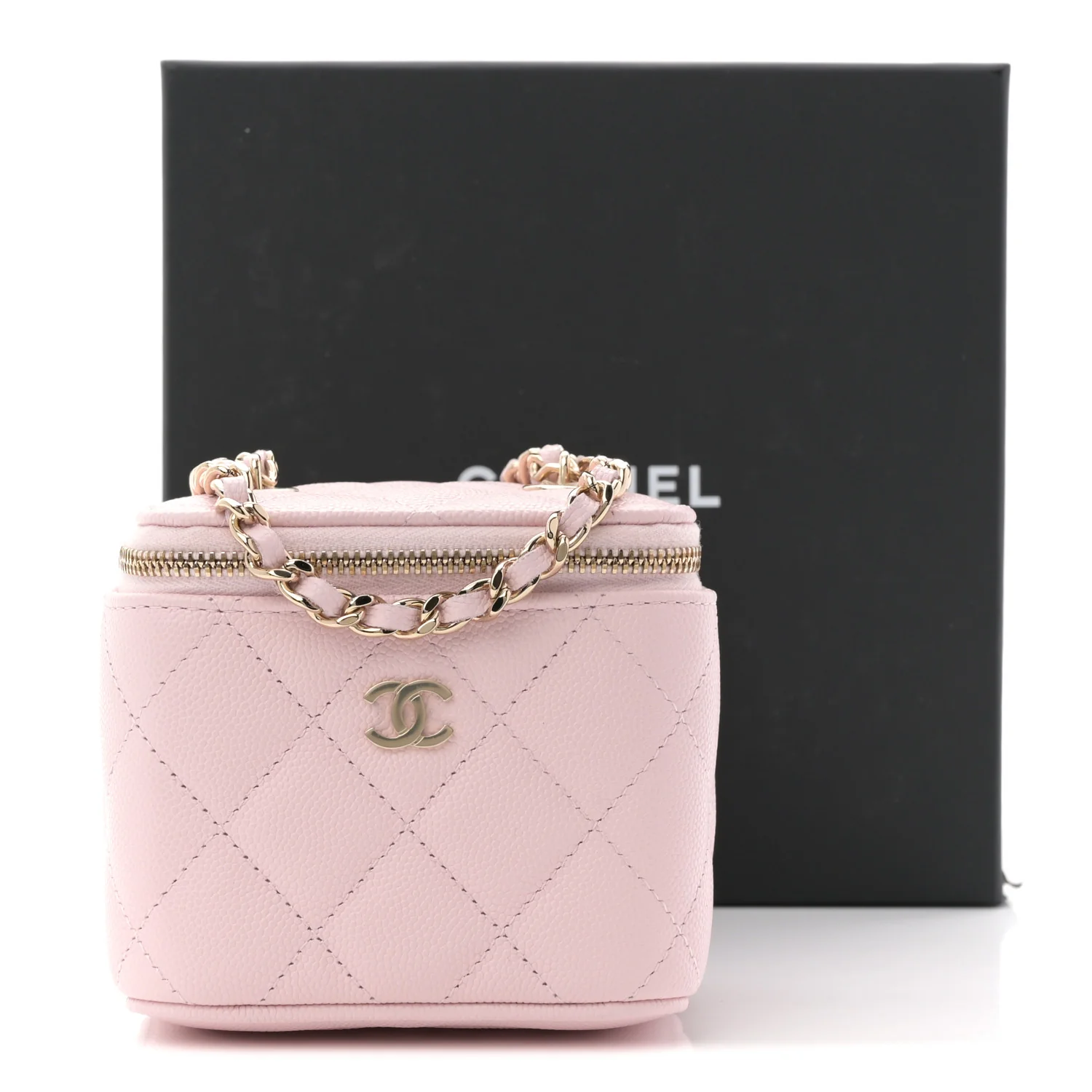 Caviar Quilted Mini Vanity Case With Chain Light Pink - Top Club