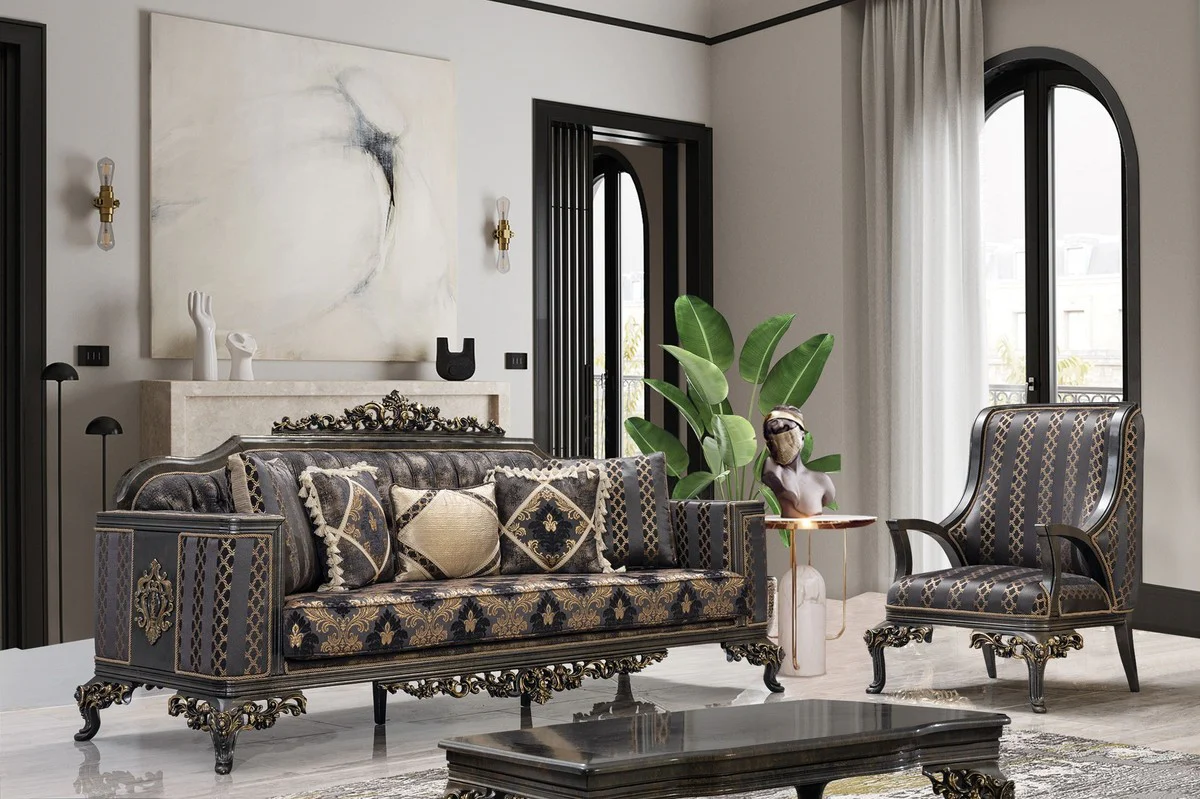 Luxury Baroque Coffee Table Gray / Gold - Handmade Baroque Style Living Room Table - Baroque Style Living Room Furniture - Baroque Furniture - Luxury Furniture in Baroque Style - Noble & Magnificent