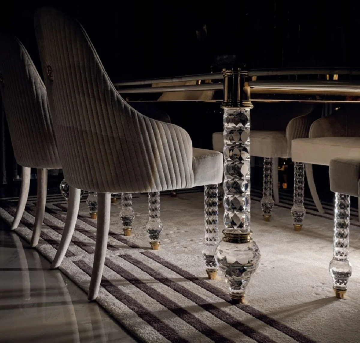 Luxury Art Deco dining table white / gold 230 x 121 x H. 77 cm - Art Deco dining room table with artificial marble table top - Art Deco furniture - Dining room furniture - Luxury furniture - Luxury quality