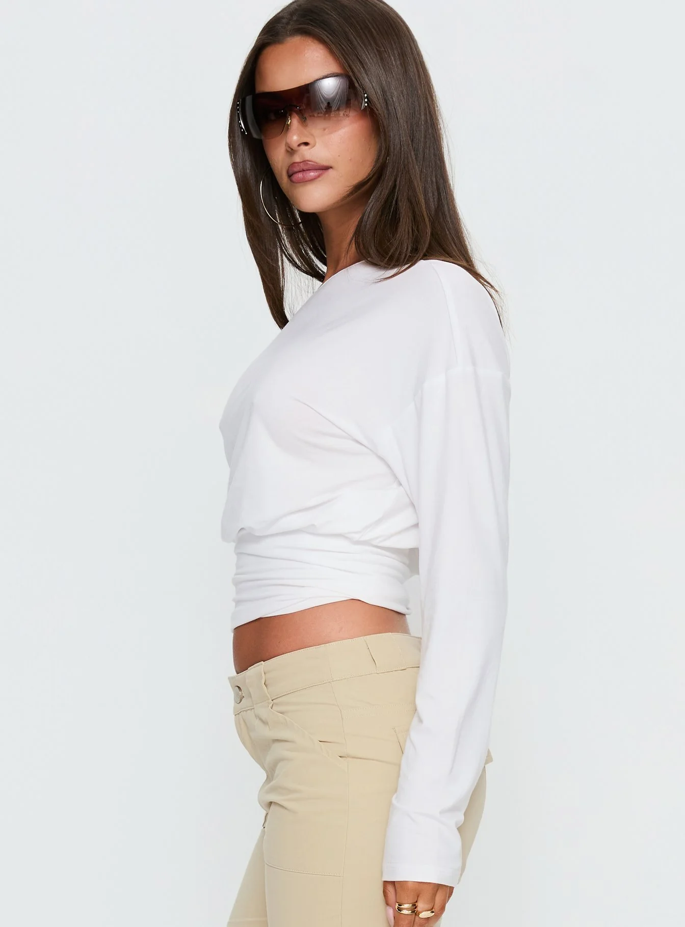 Ashlinn Off Shoulder Long Sleeve Drapey Top White