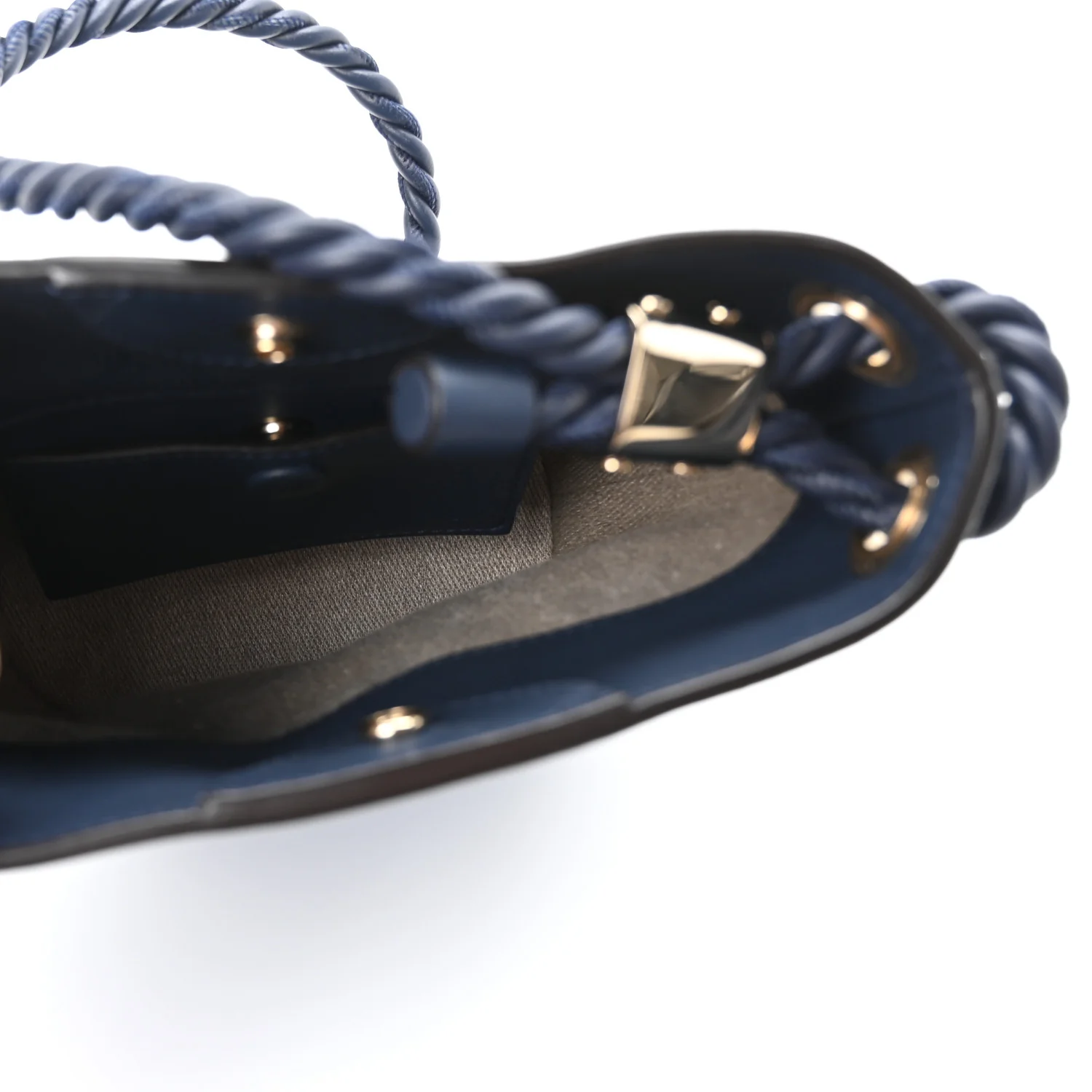 Linen Calfskin Small Key Bucket Bag Blue - Top Club