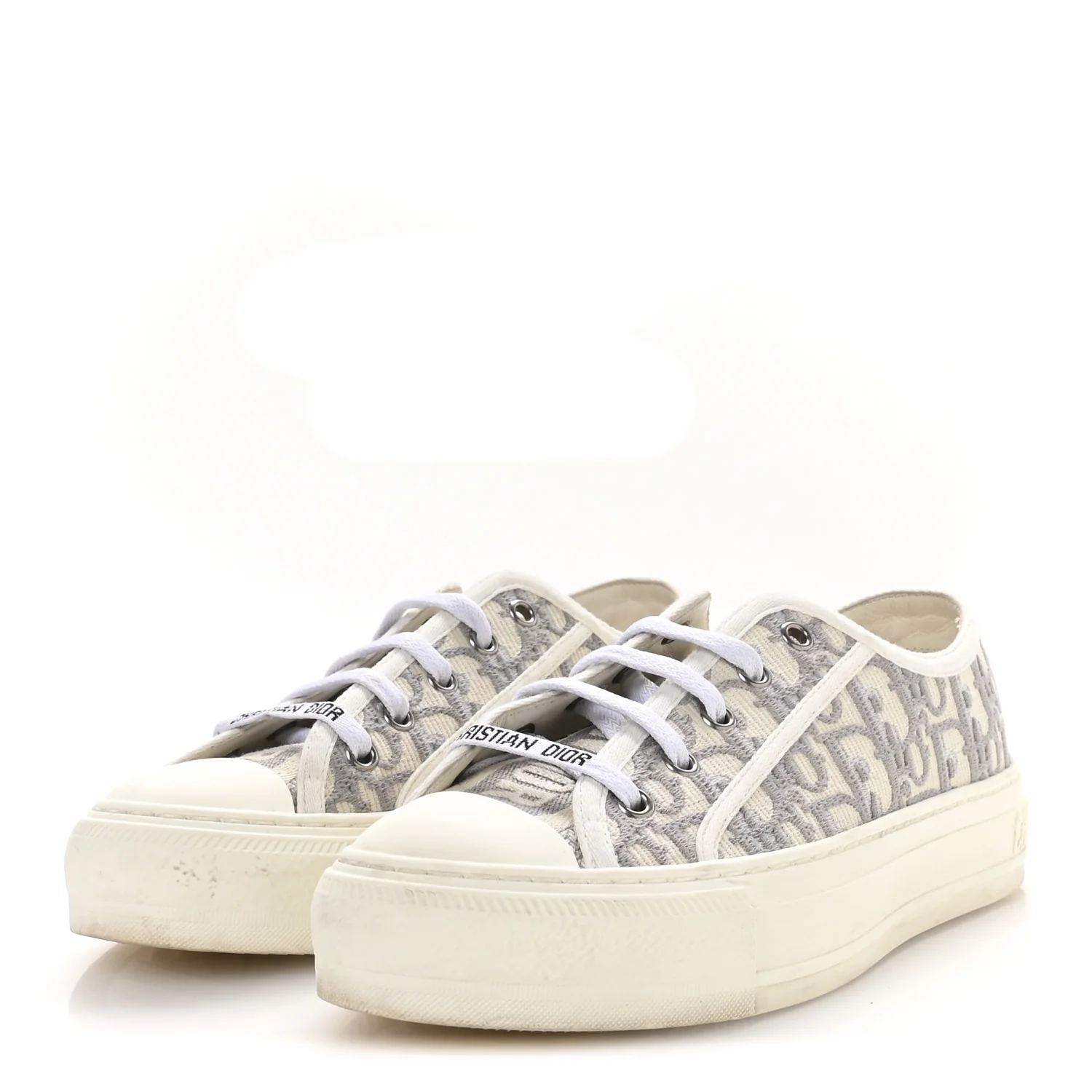 Canvas Oblique Walk'N'Dior Low Top Sneakers 36.5 Grey Stone - Top Club