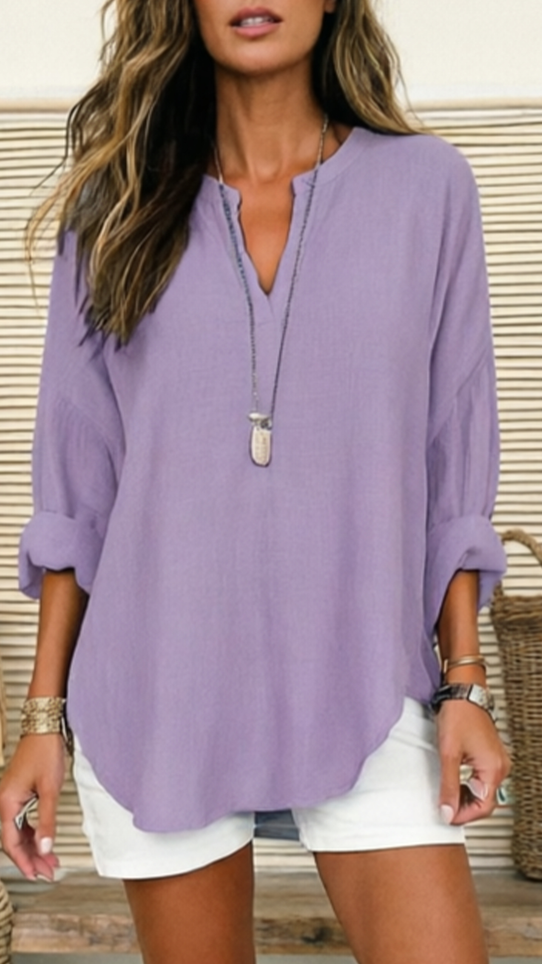 Women's Linen V-Neck Loose Shirt - Nordfashionstorm - Women's Clothing, Fashion for You - Nordfashionstorm.com