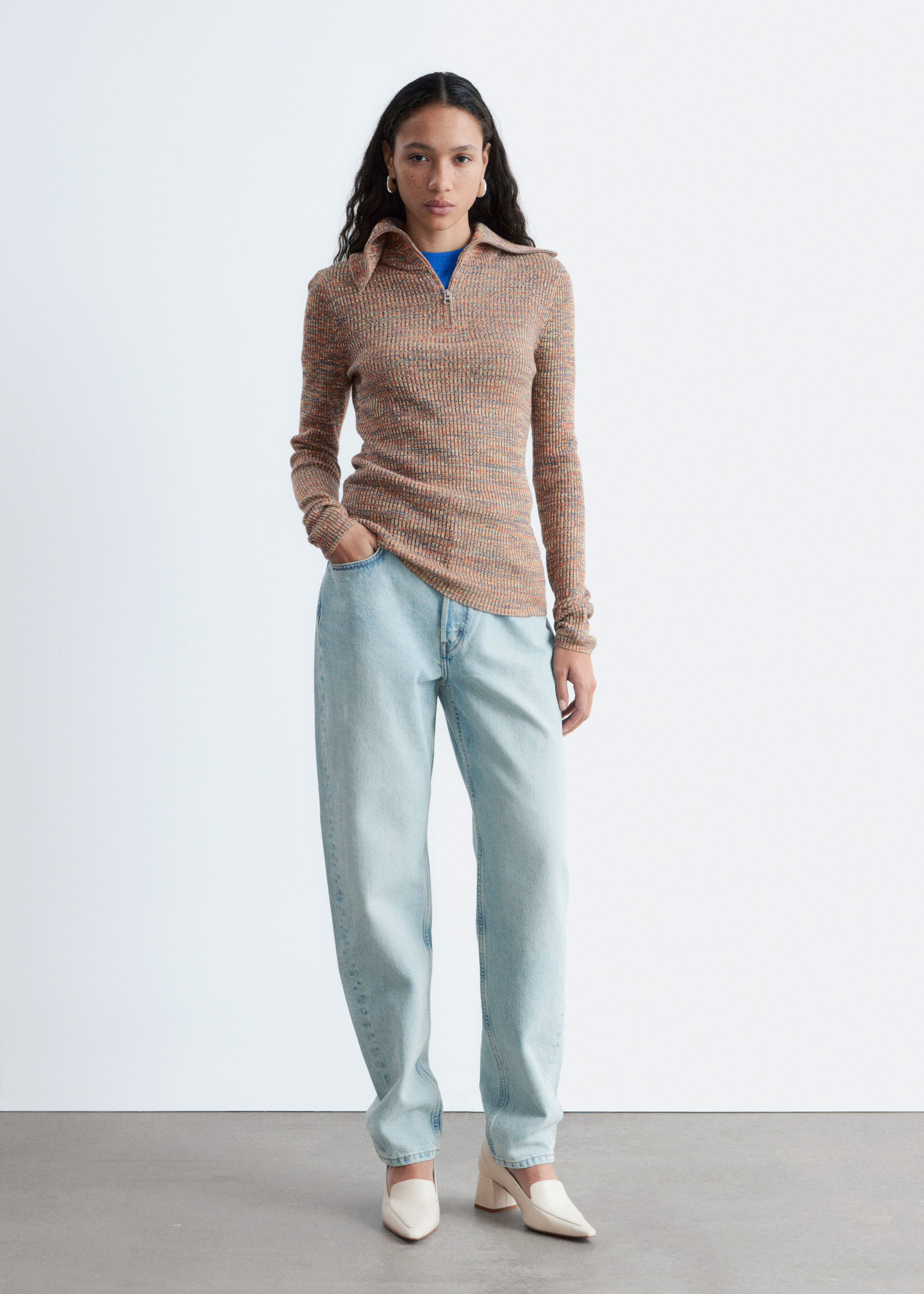 & Other Stories MELANGE KNIT HALF-ZIP TOP