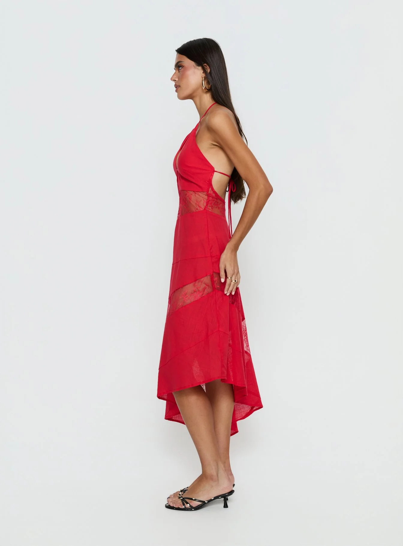 Down With Love Asymmetrical Midi Dress Red