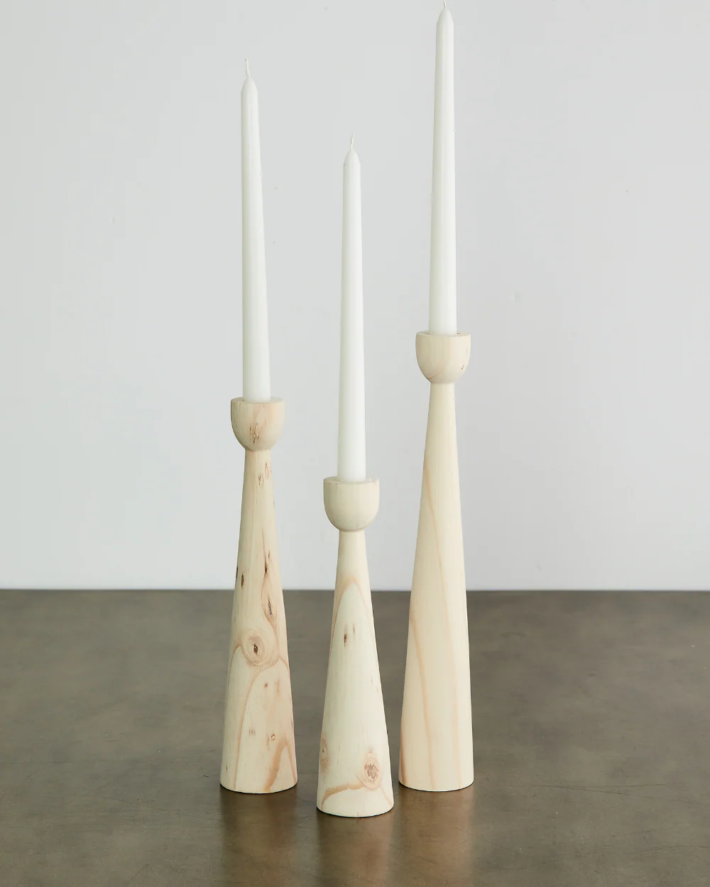 Tapered Candlestick Holder Pine Wood Cognac, Espresso, Natural
