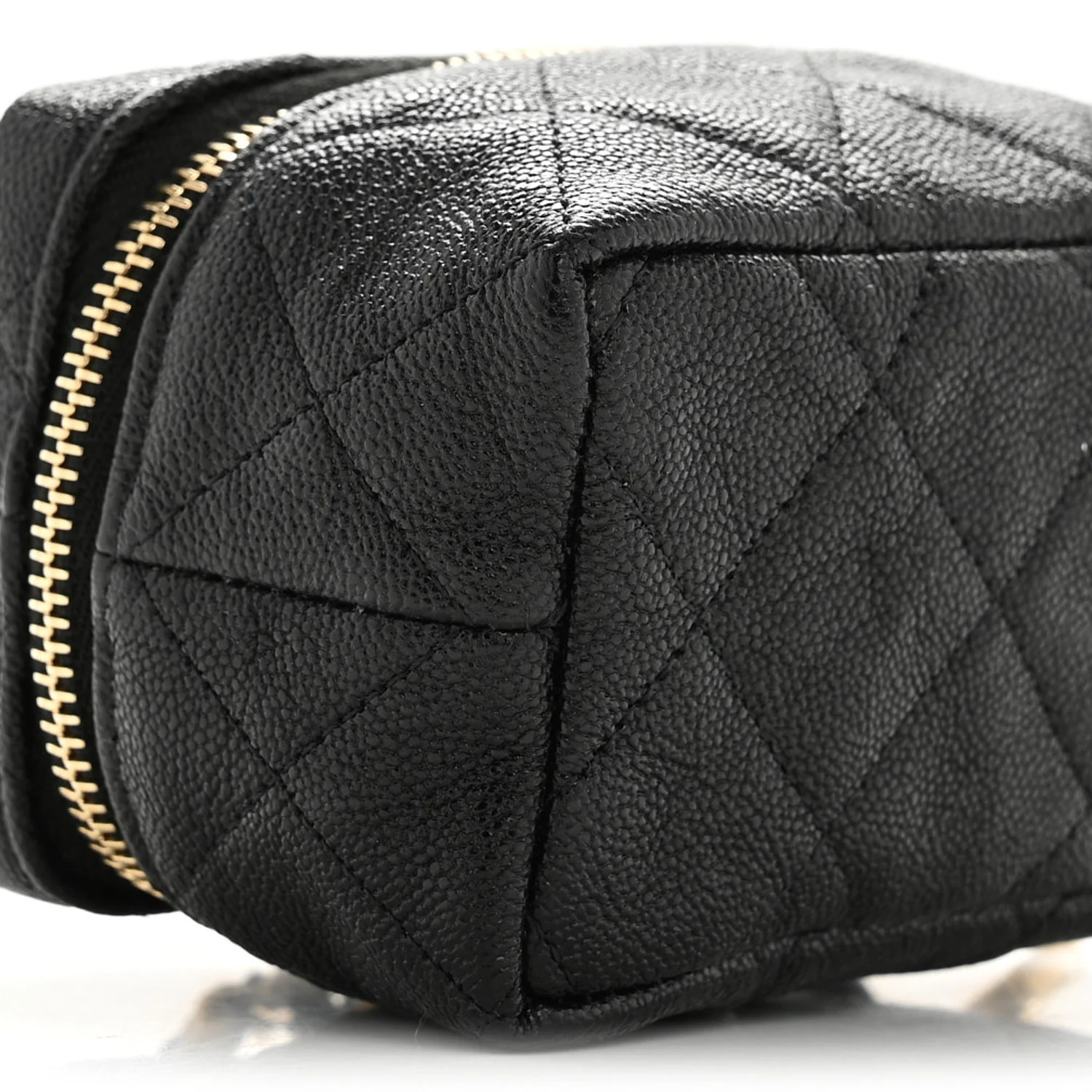 Caviar Quilted Mini Top Handle Vanity With Chain Black - Top Club