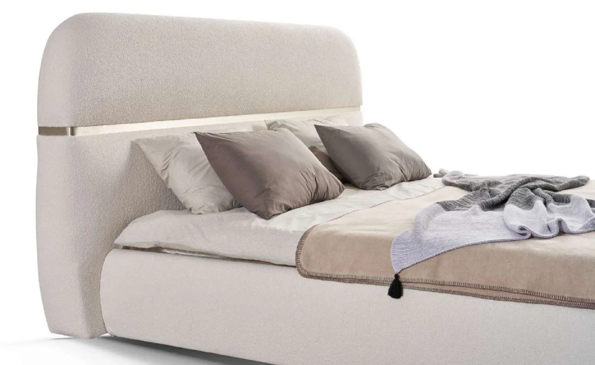 Luxury double bed cream / gold 230 x 244 x H. 130 cm - solid wood bed with headboard - bedroom furniture - hotel furniture - luxury furniture - luxury furnishings