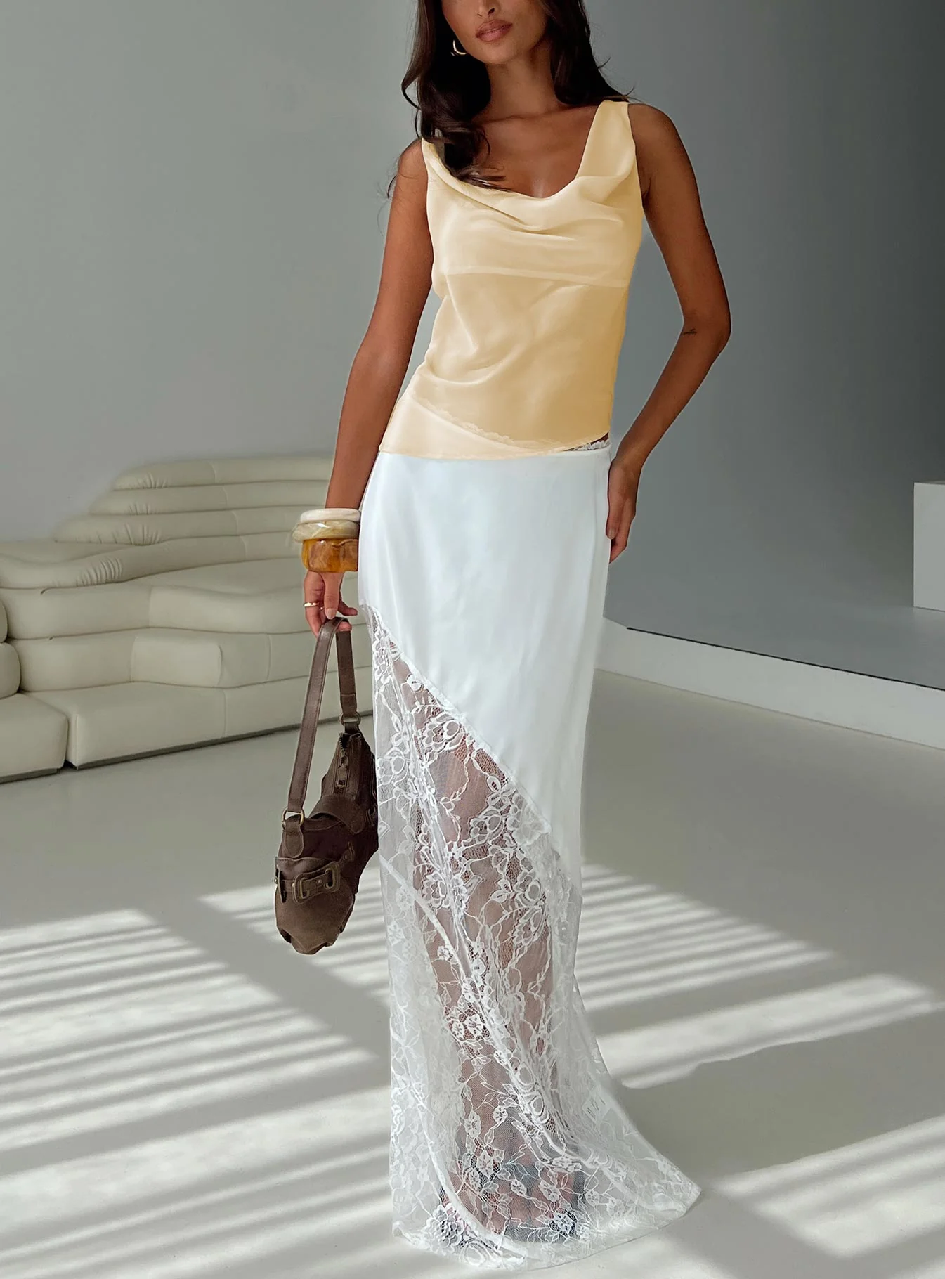 Castelli Lace Maxi Skirt White