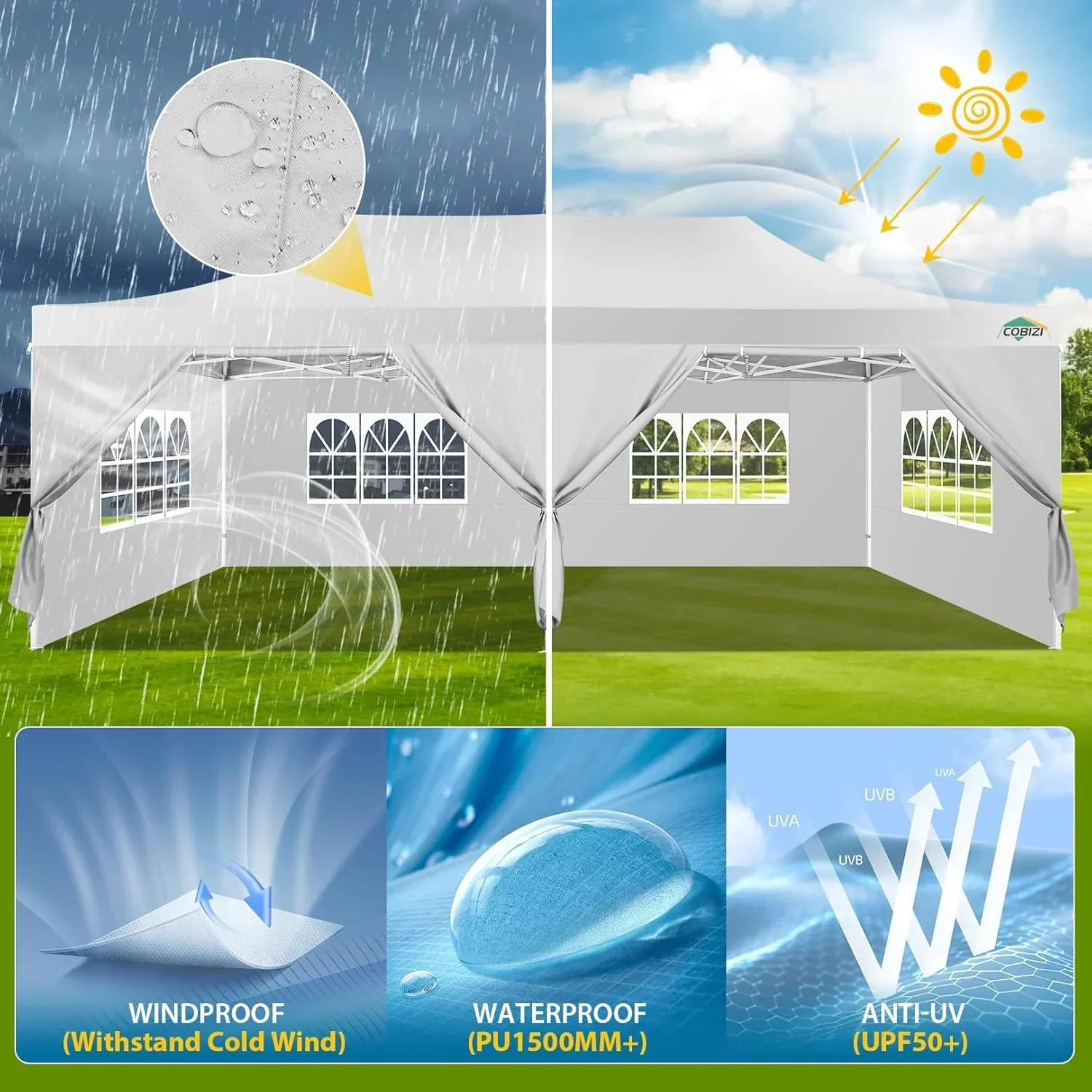 COBIZI 10x20 Heavy Duty Pop up Canopy Tent 6 sidewalls Commercial Canopy Wedding Party Tents