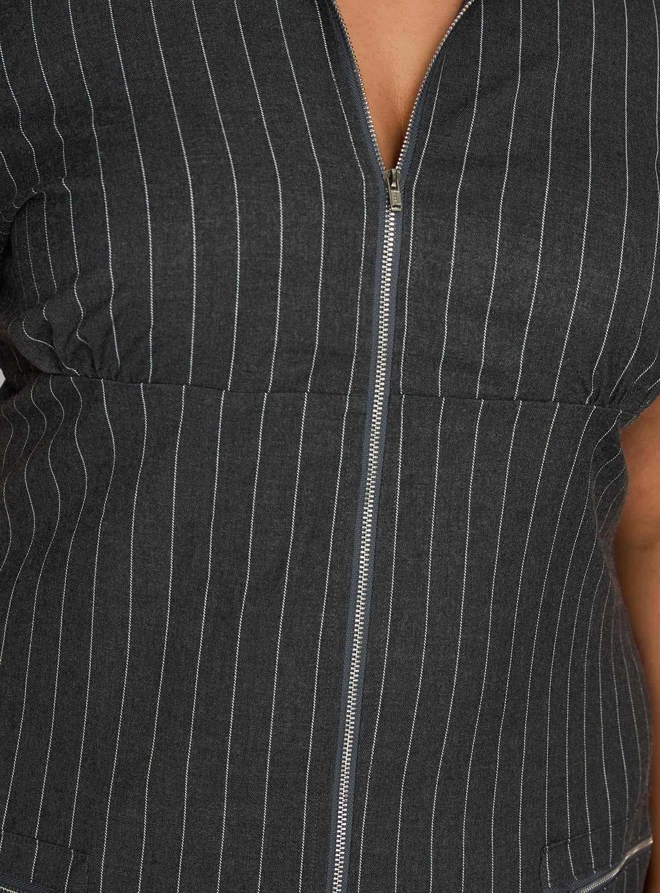 Wynona Mini Dress White / Grey Pinstripe Curve